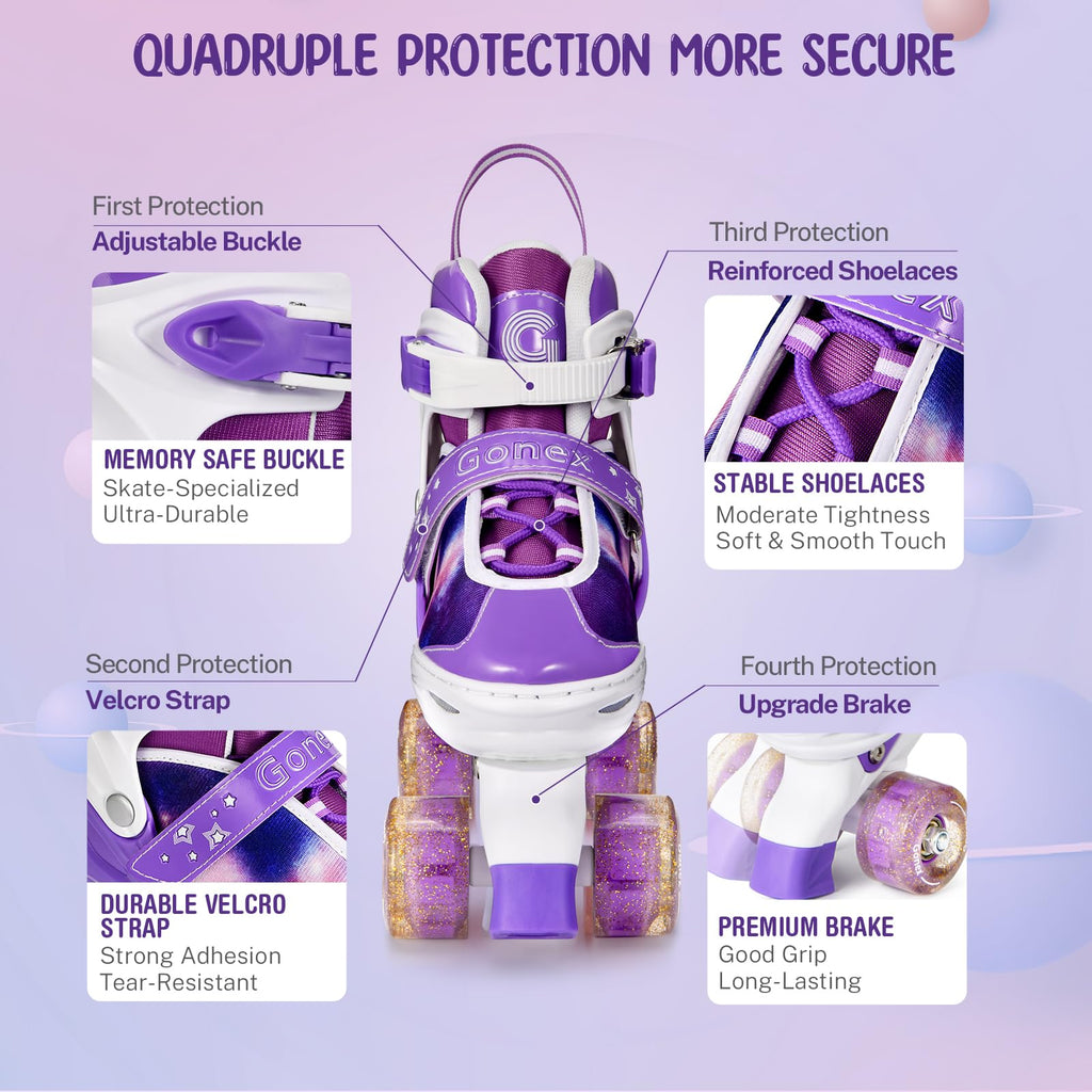 Gonex Adjustable Roller Skates | Light Up Quad Skates for Kids & Beginners