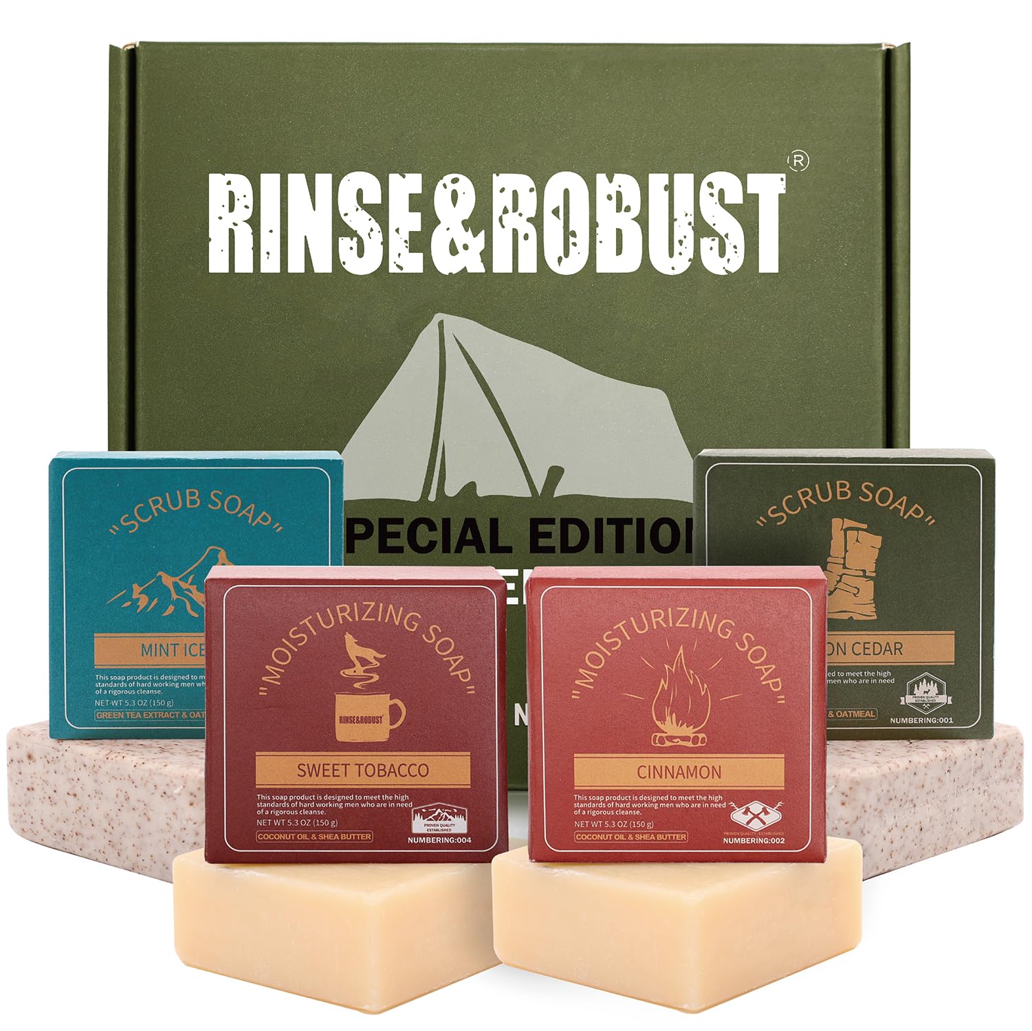 Rinse & Robust Men's Natural Soap Bar Set | 4-Pack Exfoliating Scrub