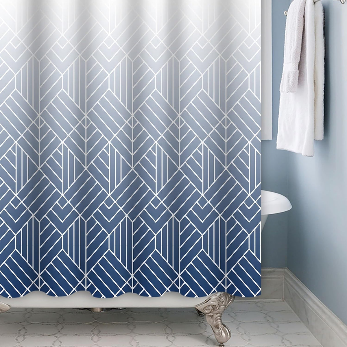 Xiaoterna 120x200cm Modern Abstract Stripes Shower Curtain White Blue Gradient Lines Waterproof Polyester Bathroom Curtain Geometry Aesthetics - image 5