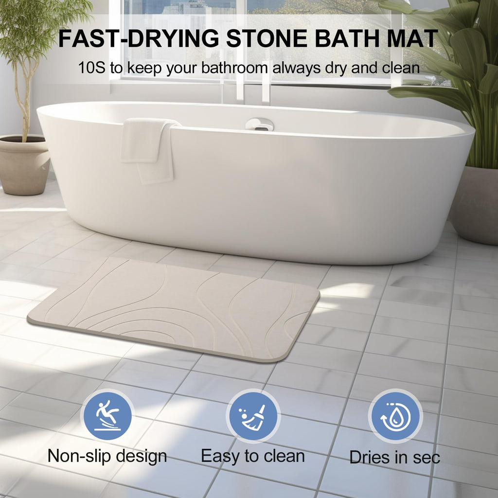 HUMIGA Diatomaceous Earth Stone Bath Mat - 2 Pack Non-Slip Greyish White