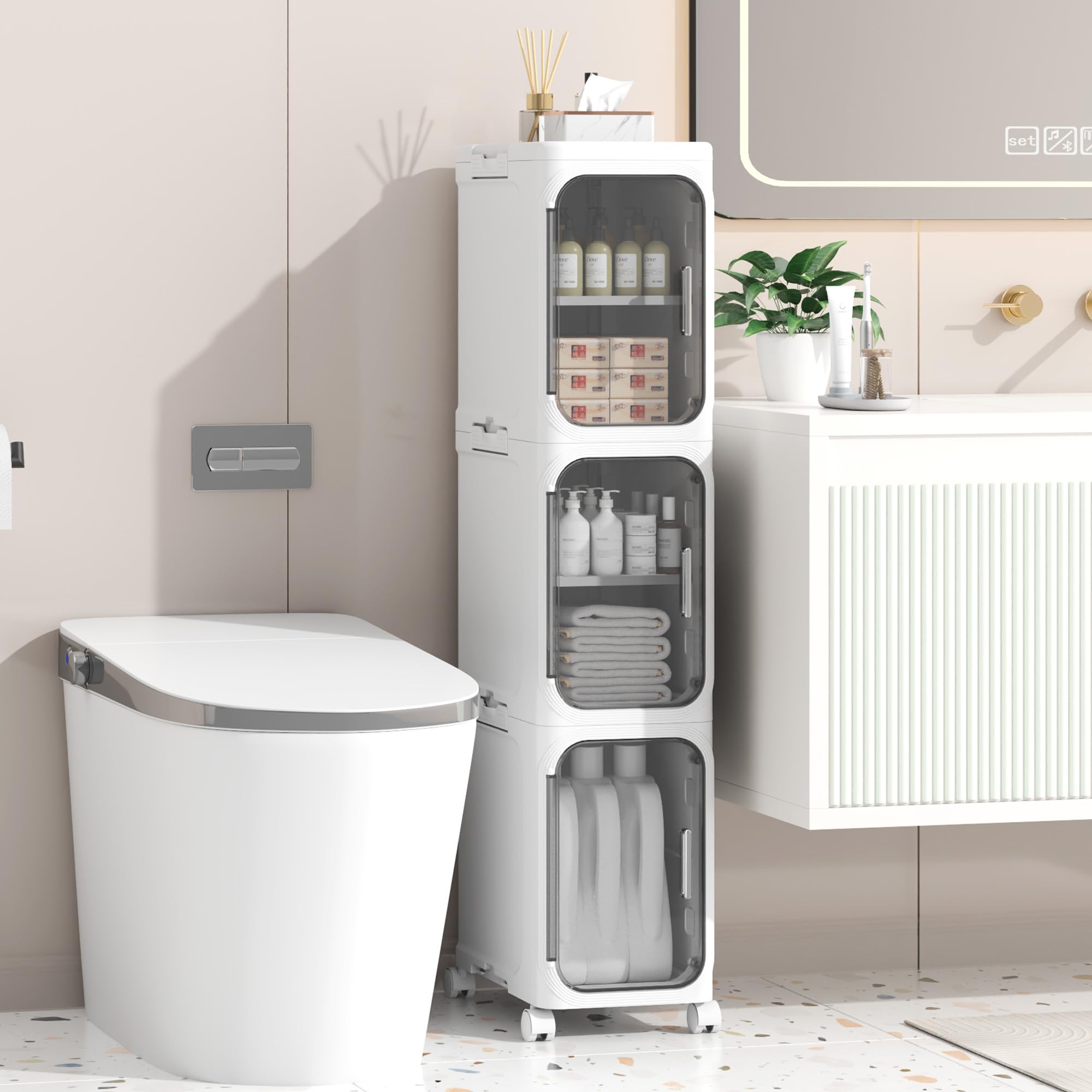 Enjinkail Slim Bathroom Cabinet | 3-Tier Waterproof Storage Trolley