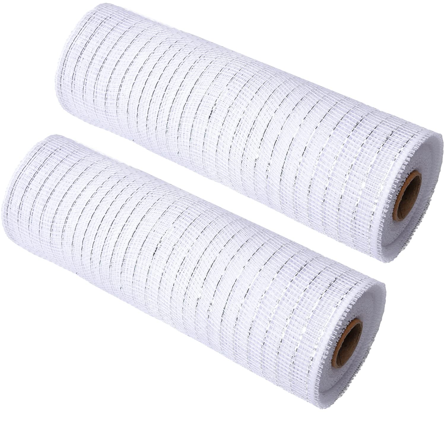 AOVNA White Poly Mesh Ribbon – 2 Rolls of 10 Yard Deco Mesh for Wreaths