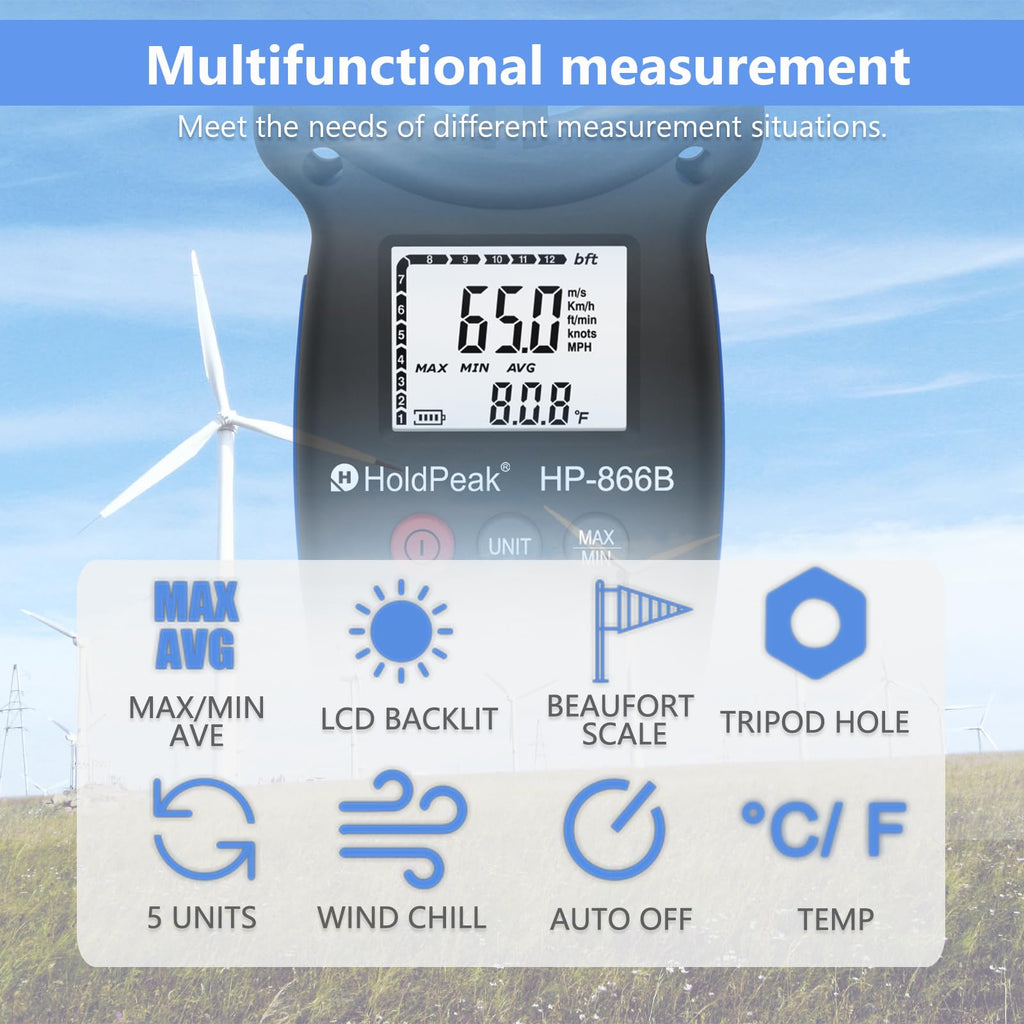 H HOLDPEAK Digital Anemometer & Infrared Thermometer - Wind Speed Meter