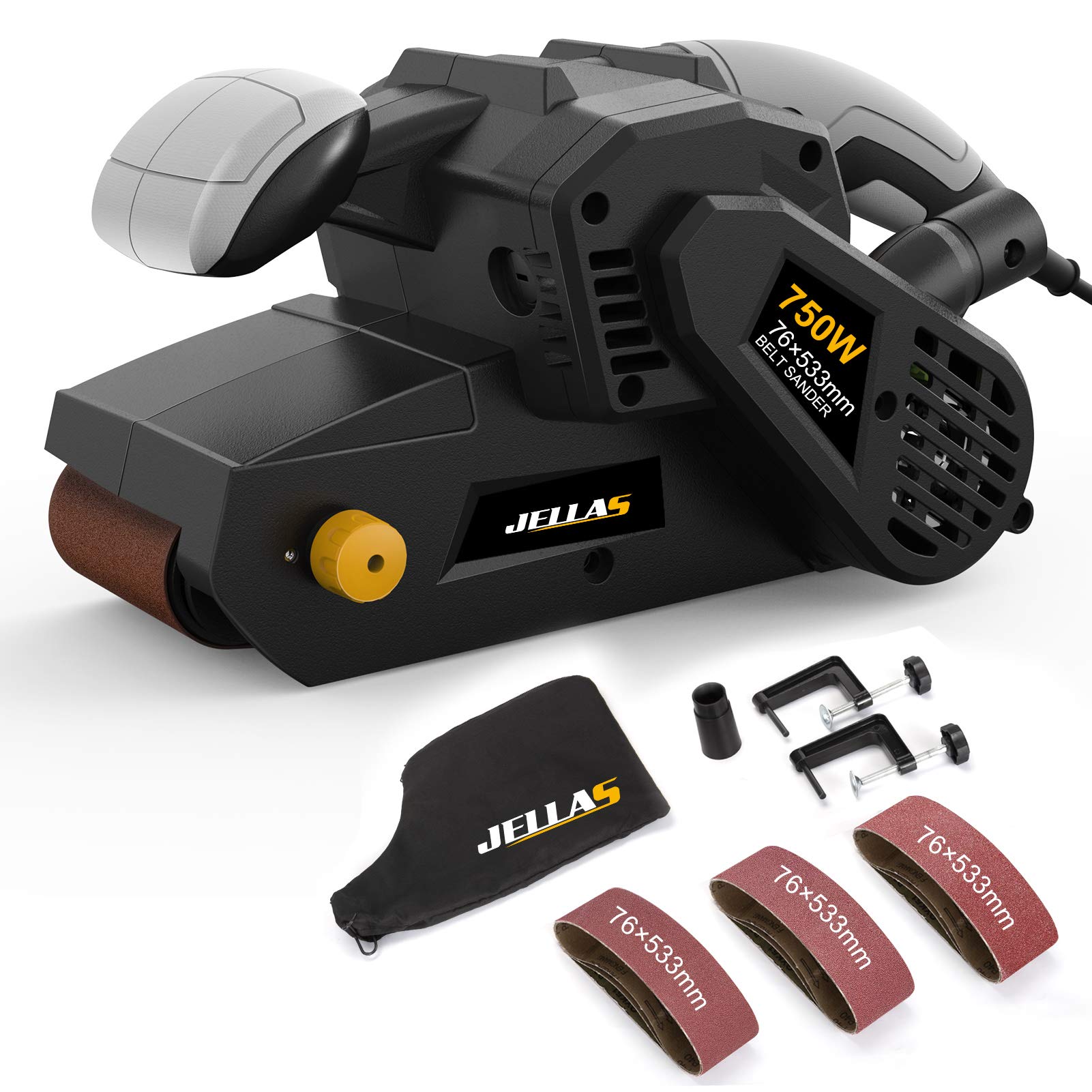 Jellas 750W Belt Sander | Variable Speed Bench Sander with 10 Belts