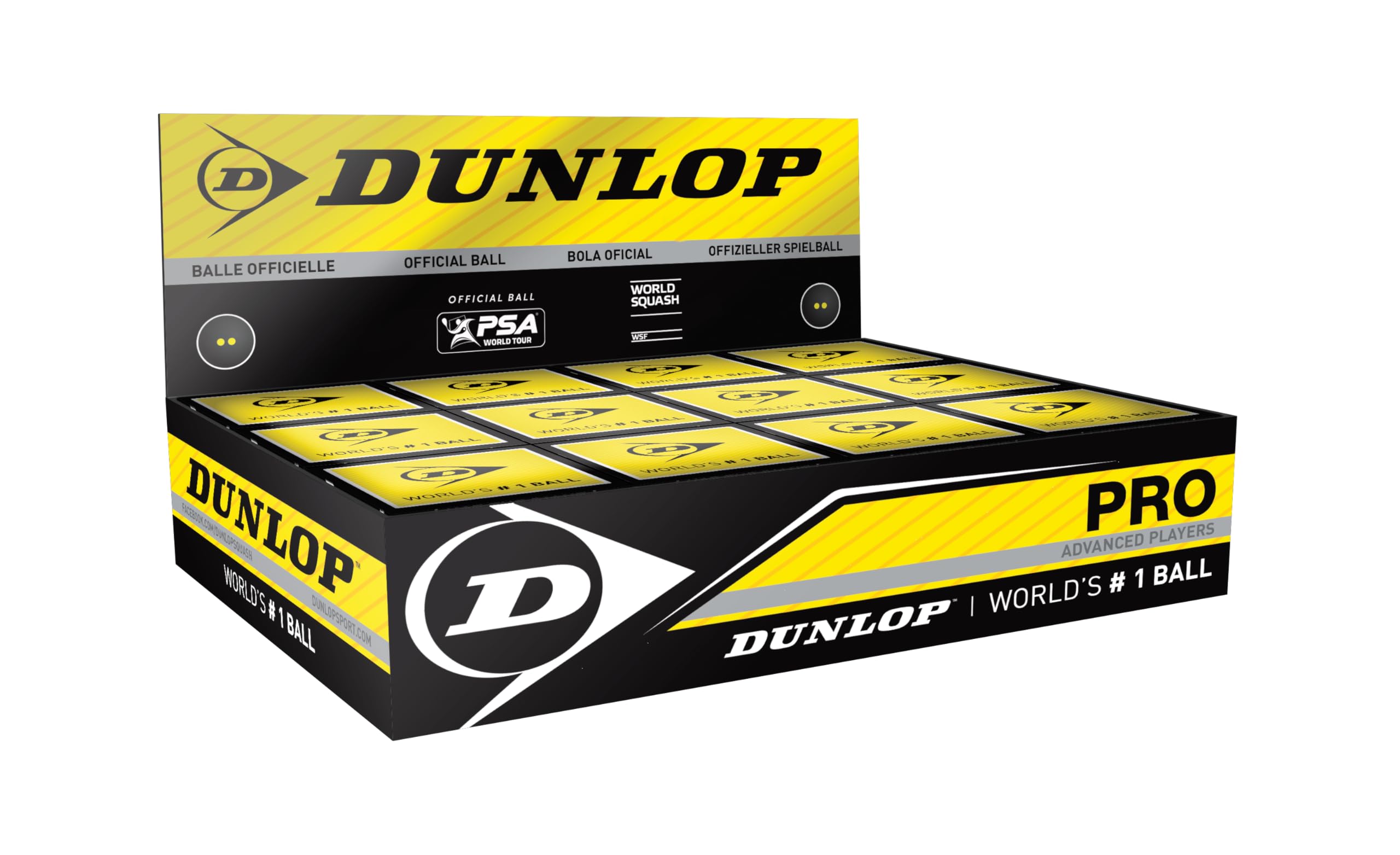 Dunlop Pro Squash Balls | Double Yellow Dot Tournament Pack - 12 Count