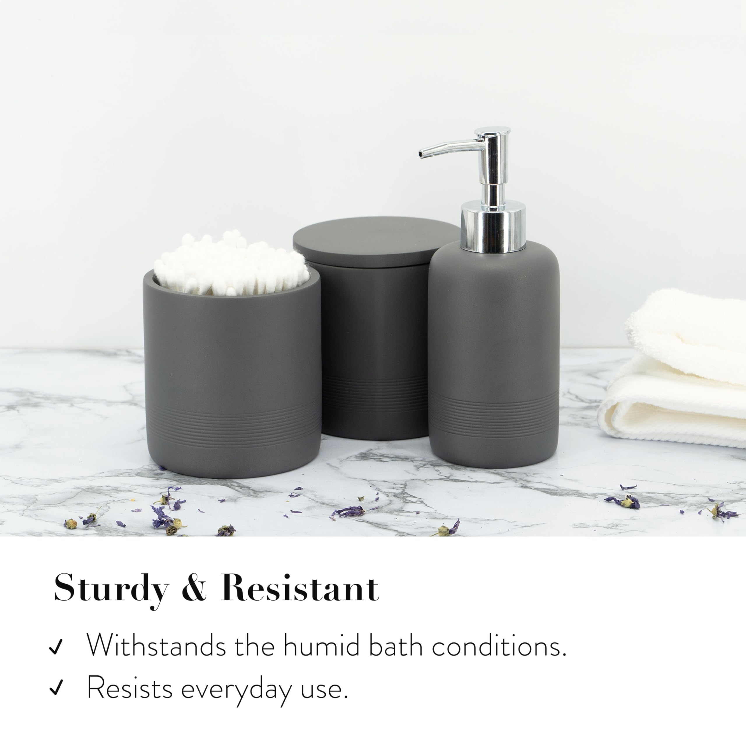 zccz 6-Piece Polyresin Bathroom Accessory Set – Grey Stone Texture