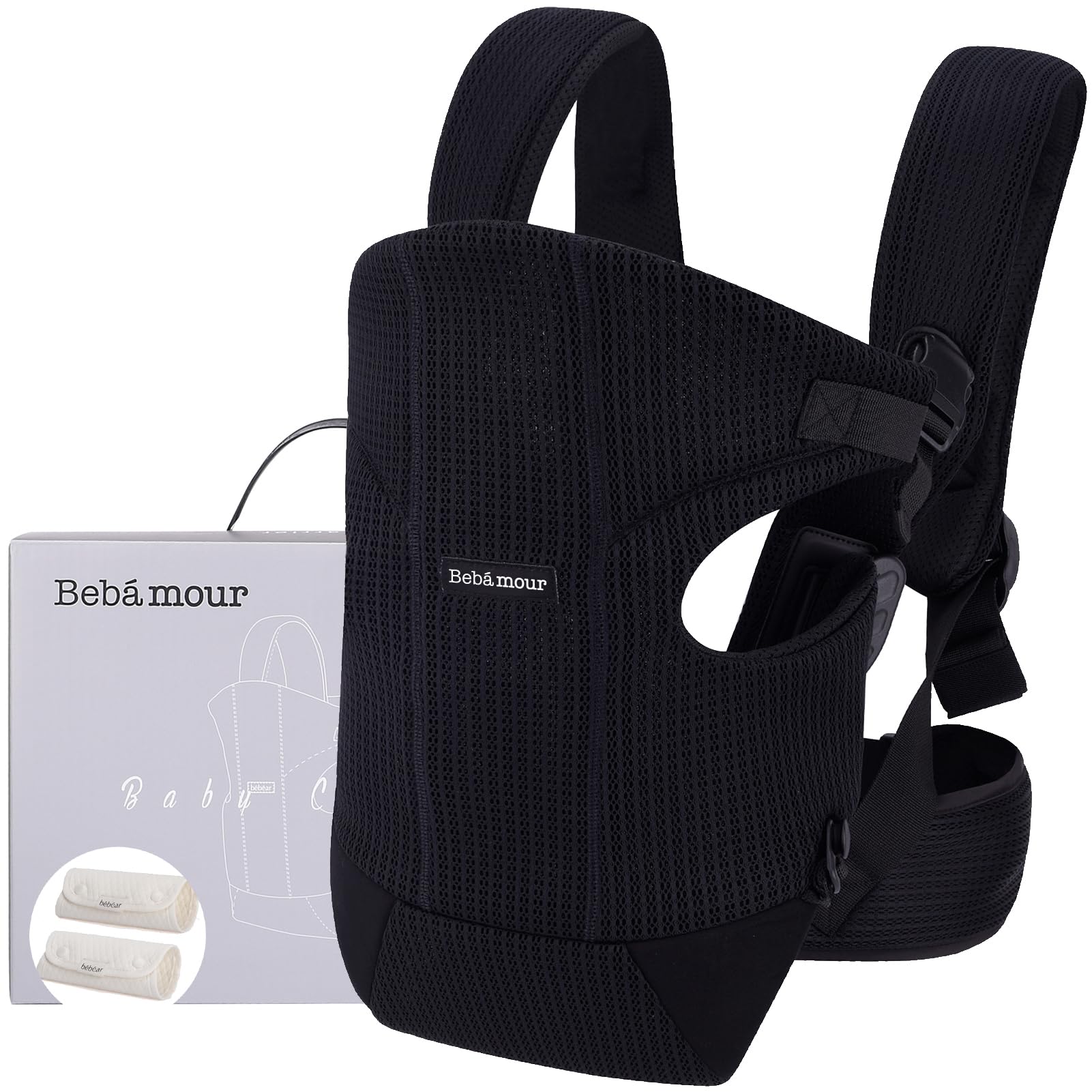 Bebamour Ergonomic Baby Carrier Front and Back with 2 Shoulder Bibs, Black