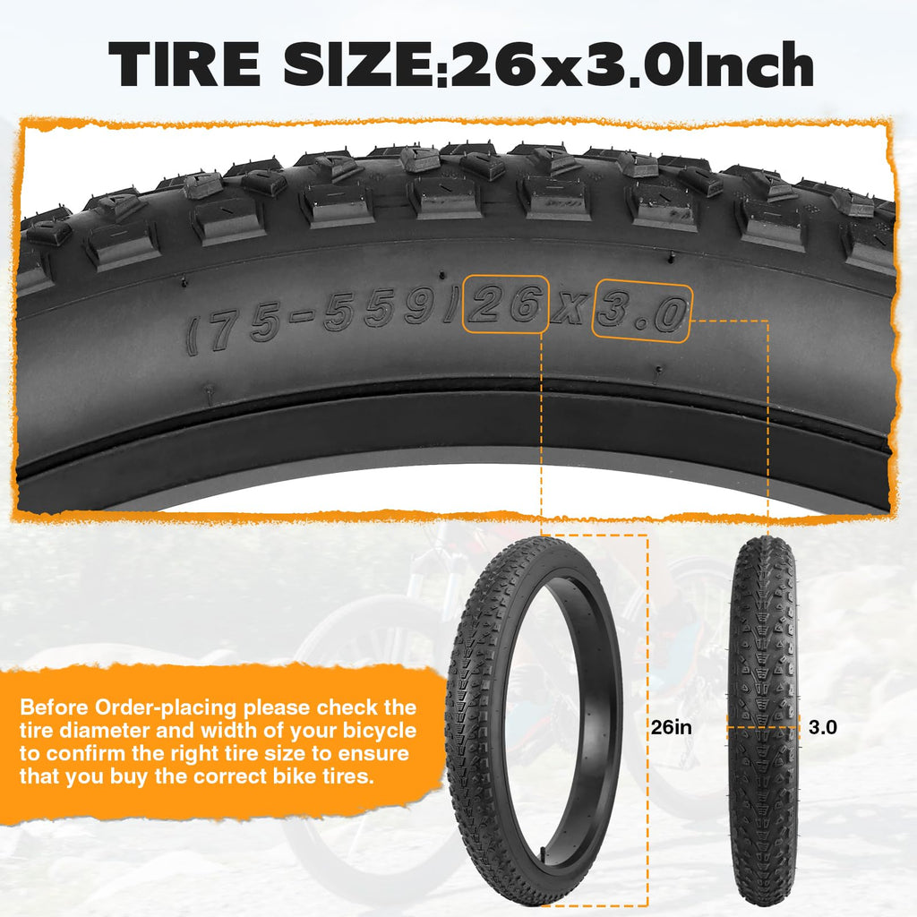 GRELiving 26x3.0 Inch E-Bike Fat Tyres – Heavy Duty Rubber (Pack of 2)