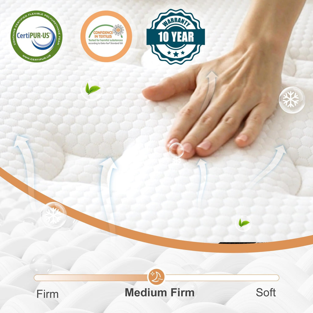 Bednew Double Mattresses Hybrid Mattress Medium Firm 135x190x30cm - image 2
