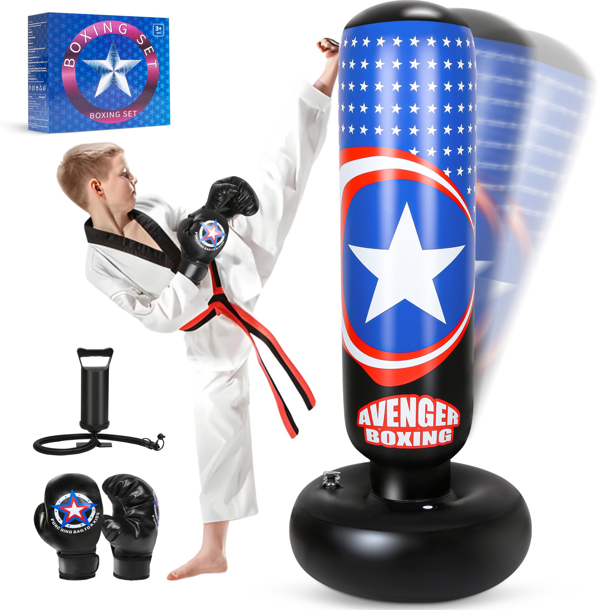 YasinKidz 66 Inch Inflatable Kids Punching Bag Set with Boxing Gloves