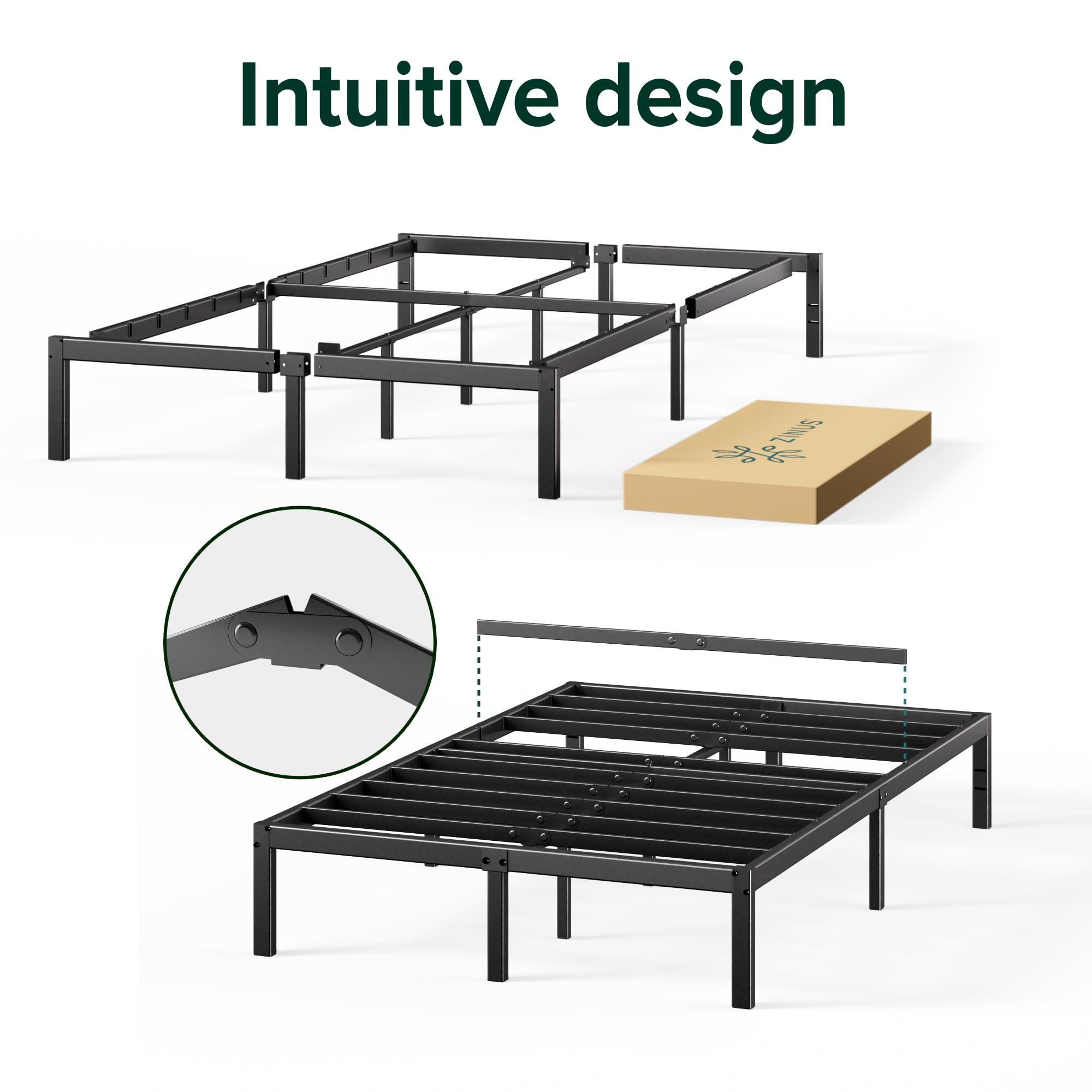 Zinus Elias Double Bed Frame – 36cm Metal Base with Underbed Storage