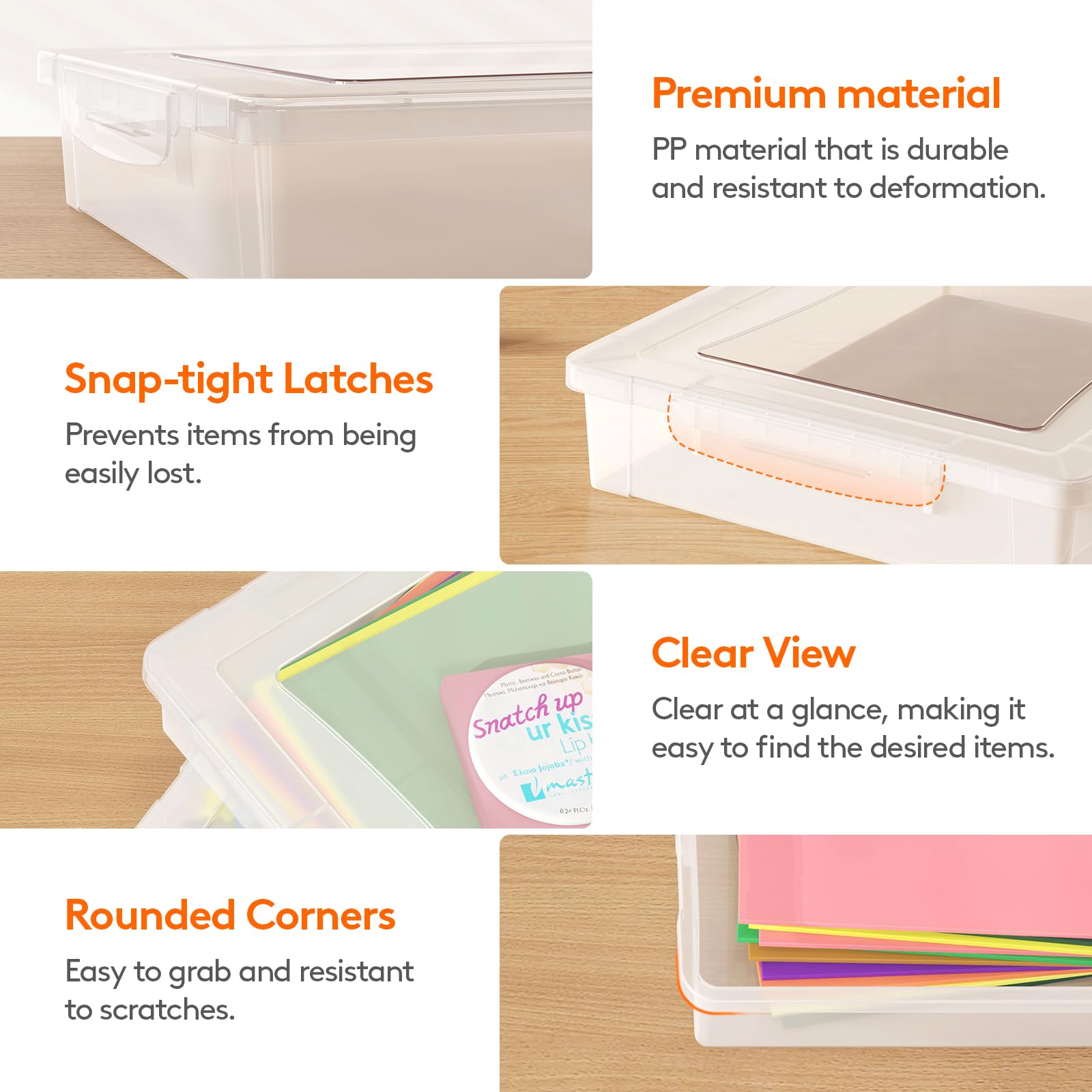 Lifewit 6 Pack Clear A4 Paper Storage Boxes with Latching Lids | Stackable