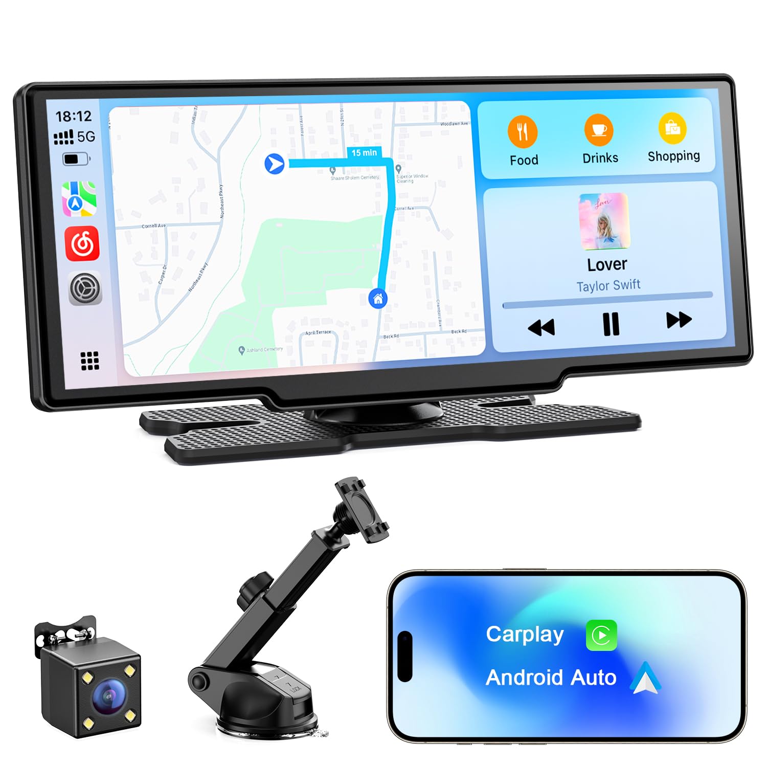 Avylet 8.1" Wireless Carplay Screen – Portable Car Stereo with GPS & Camera
