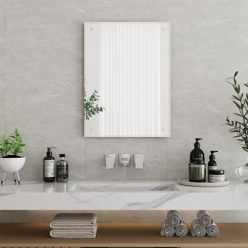 Dripex Frameless Rectangle Wall Mirror | 60x45cm Bevelled Edge Glass