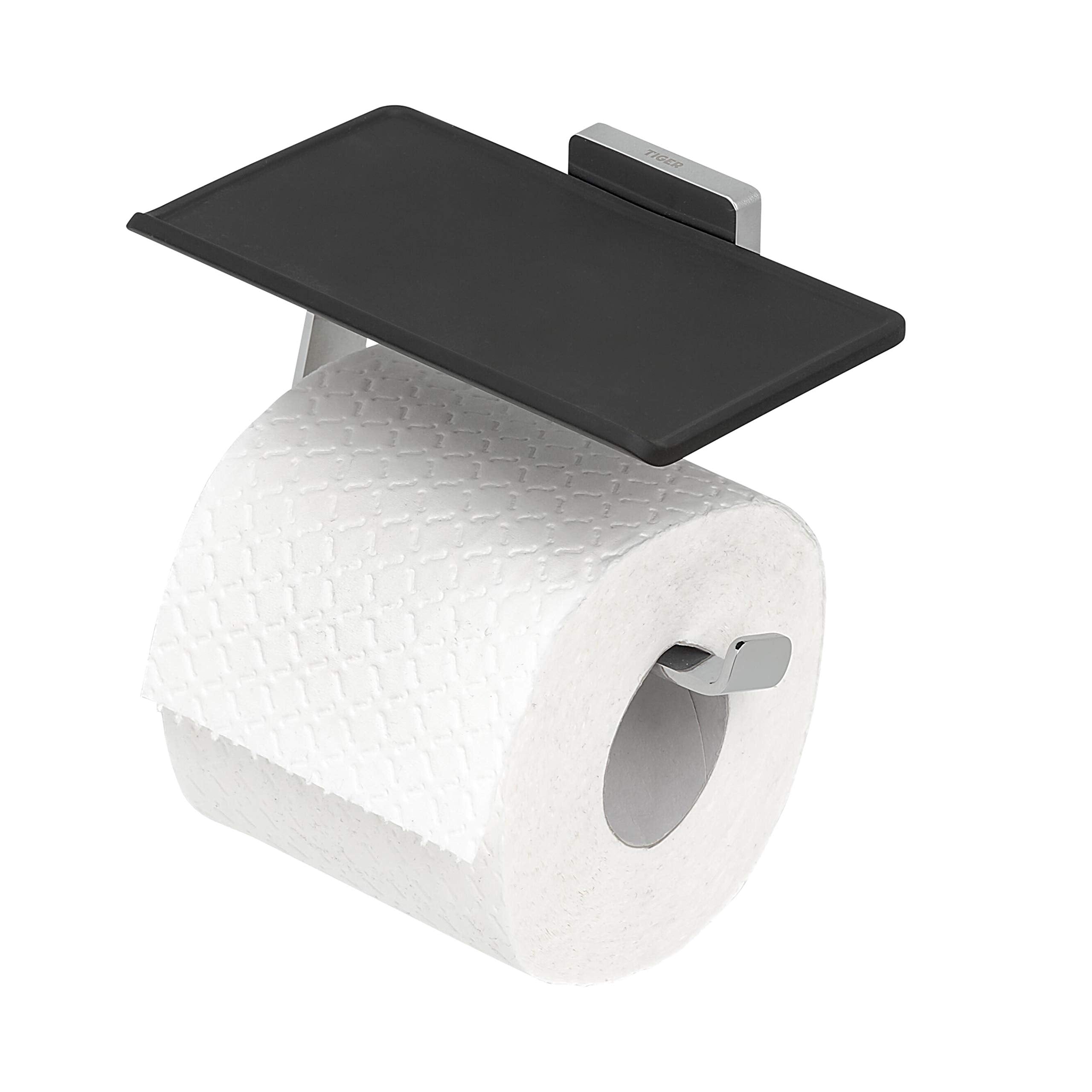 Tiger Dock Toilet Roll Holder with Shelf | Brushed Stainless Steel