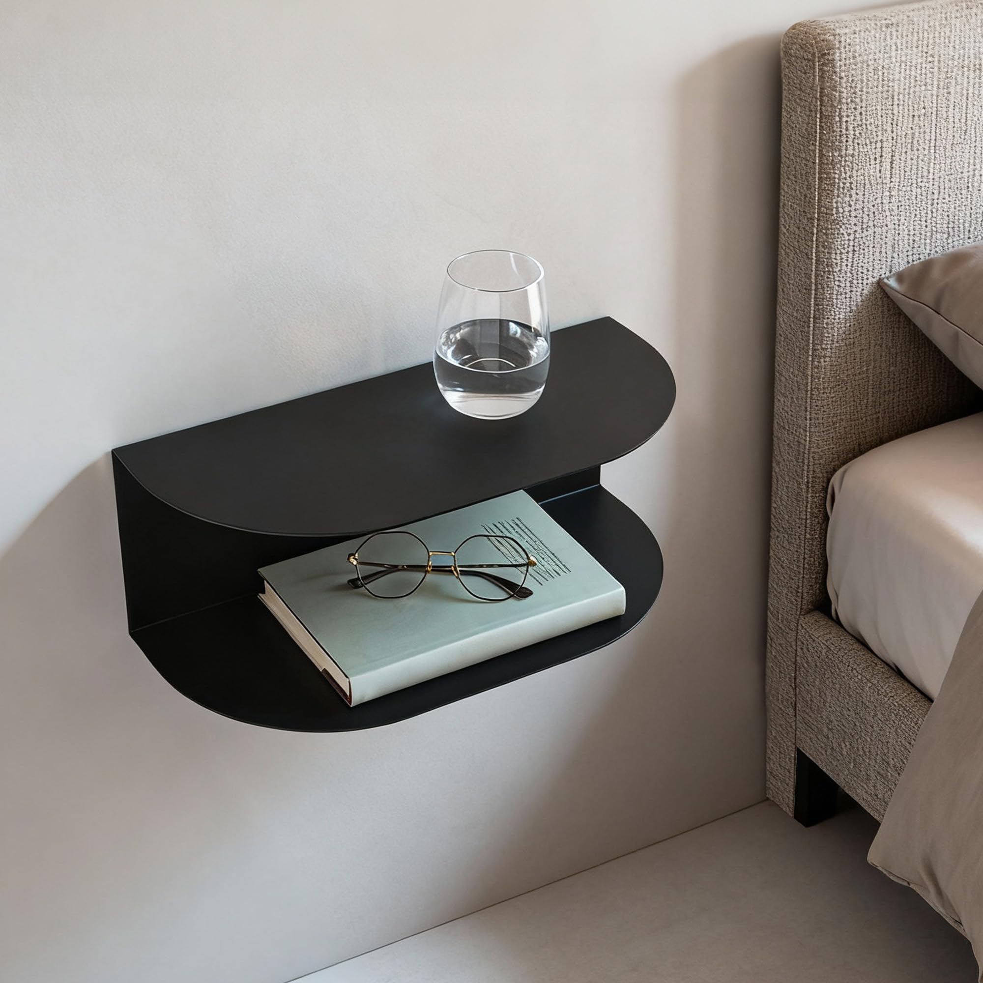 Miluka Floating Bedside Tables Set of 2 | Black Metal Wall Mounted Shelves