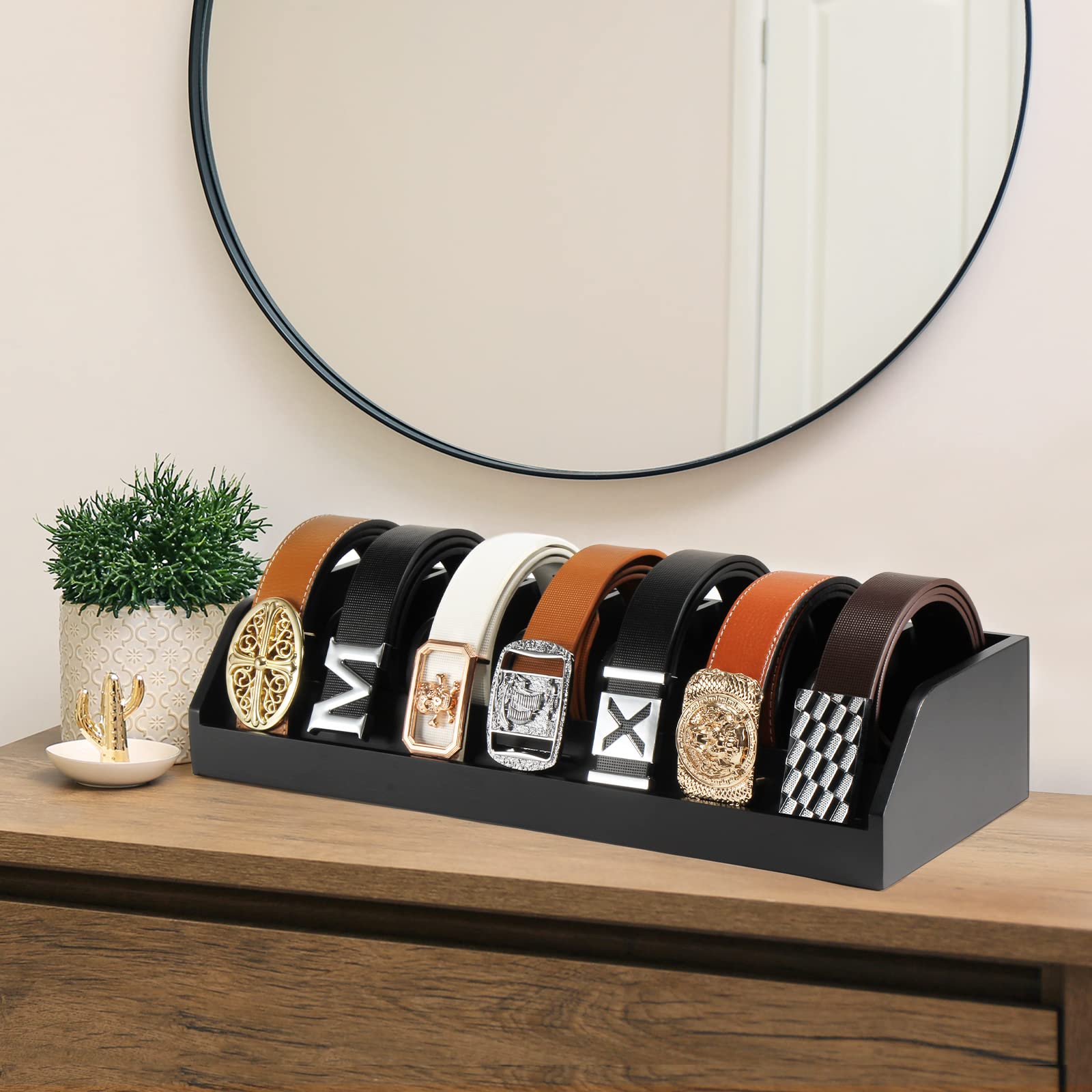 B4Life Bamboo Belt Organizer – 7 Compartment Display Case for Men
