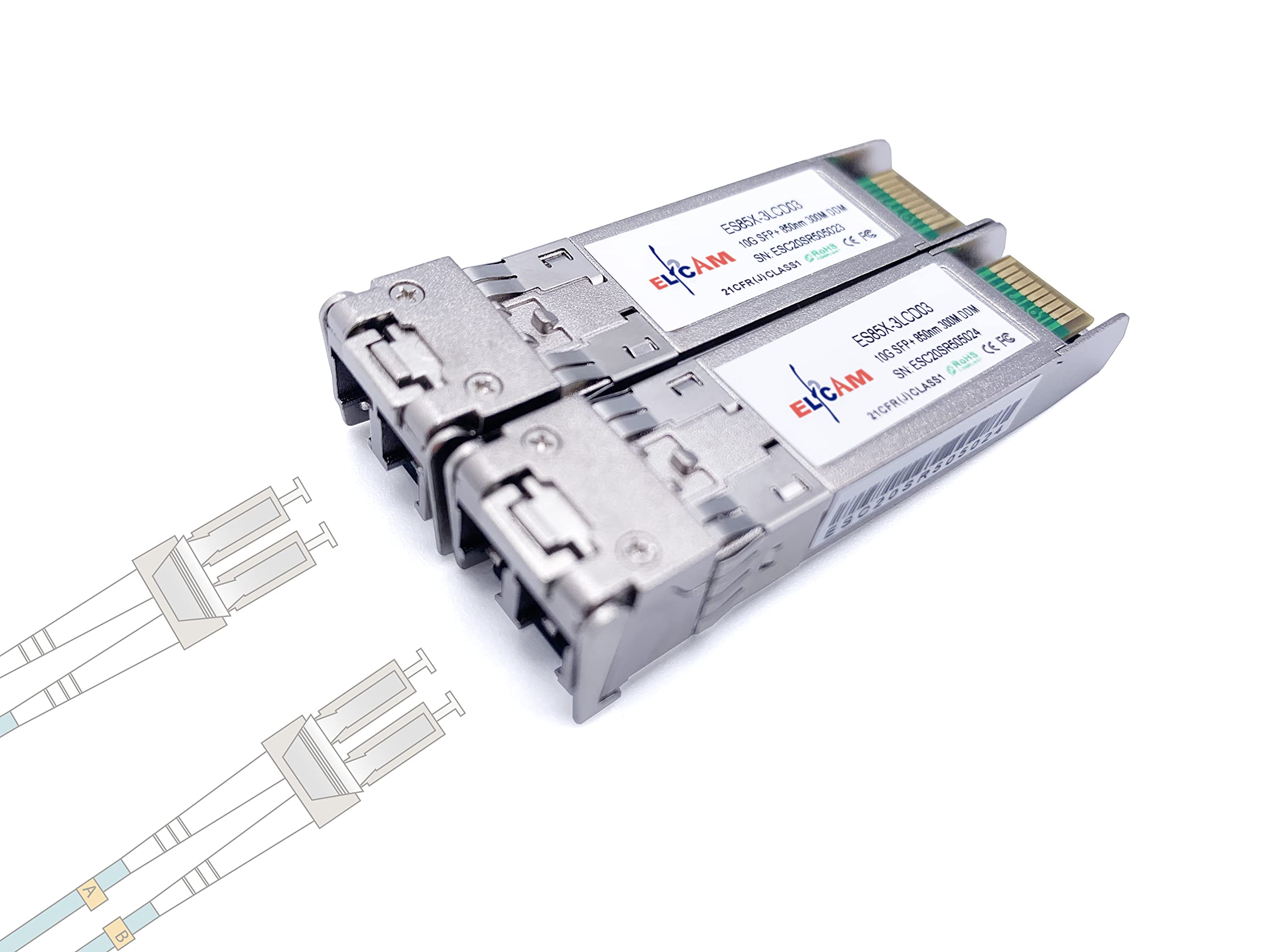 Elfcam 10Gb SFP+ Fibre Optic Transceiver Module - 850nm LC/UPC (Set of 2)