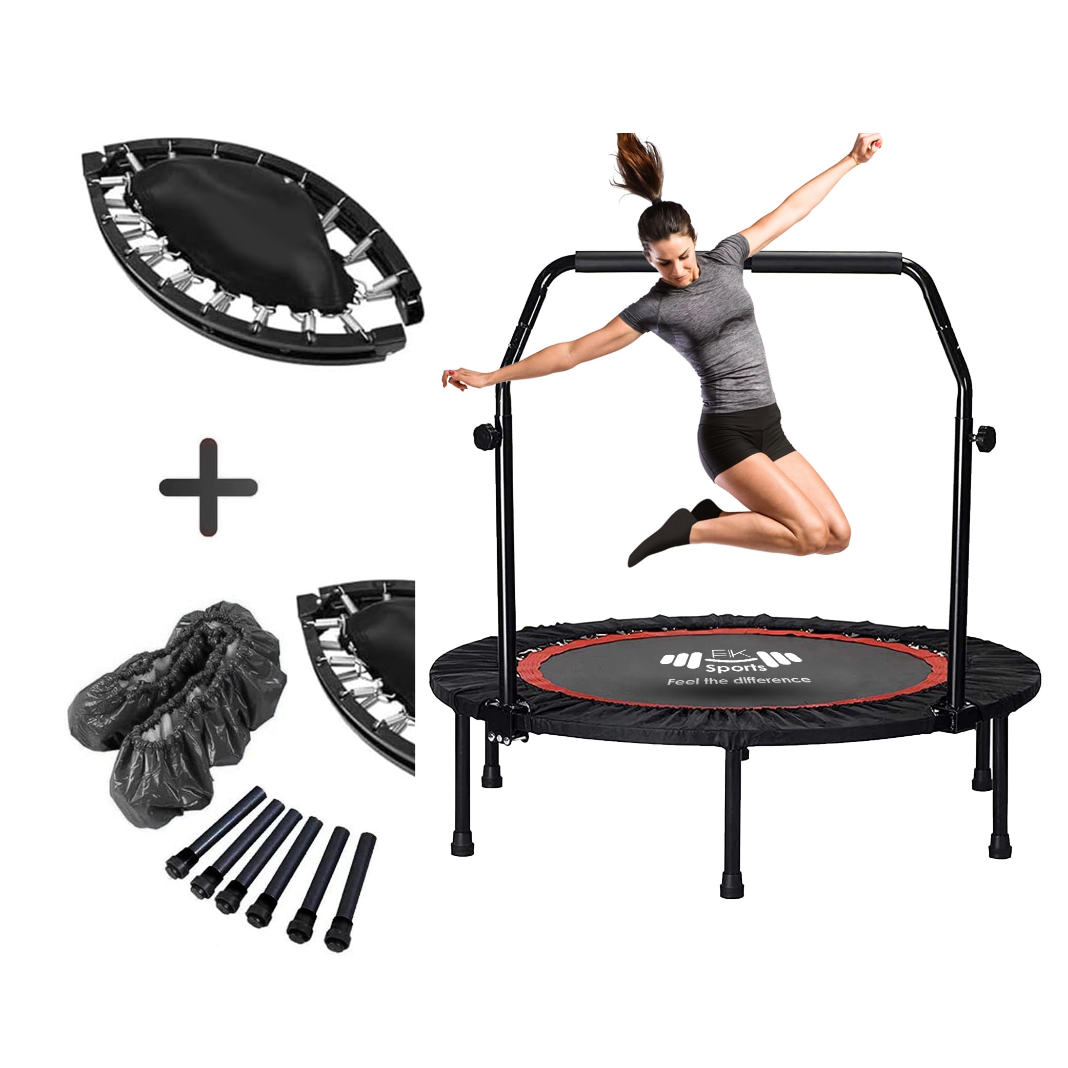 FK Sports Foldable Fitness Rebounder – 48" Mini Trampoline with U Bar