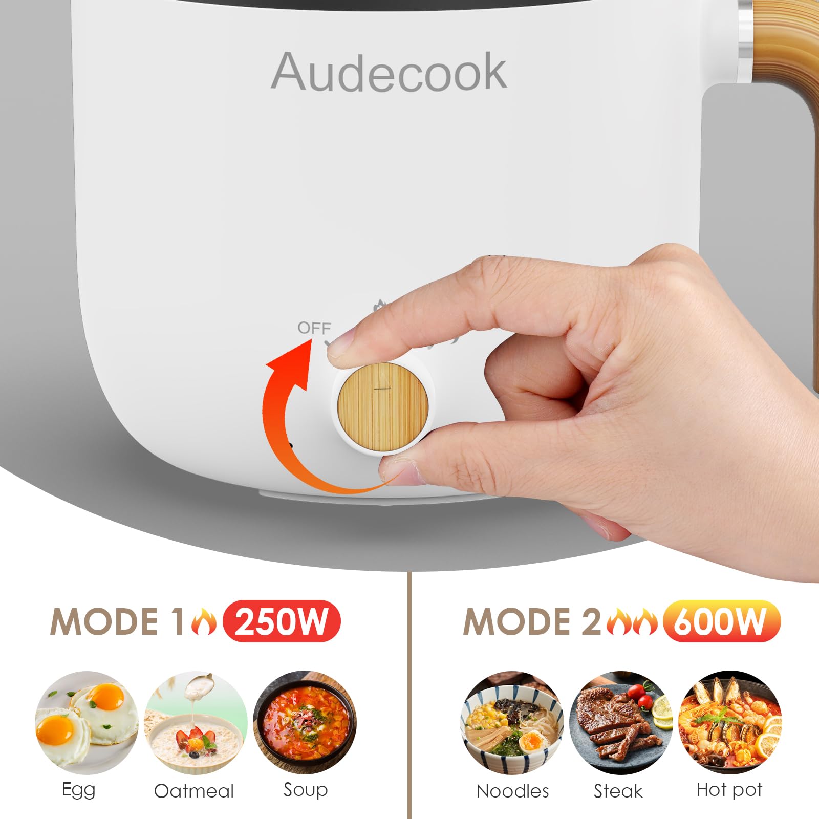 Audecook 1.5L Electric Hot Pot with Steamer | Portable Non-Stick Mini Cooker