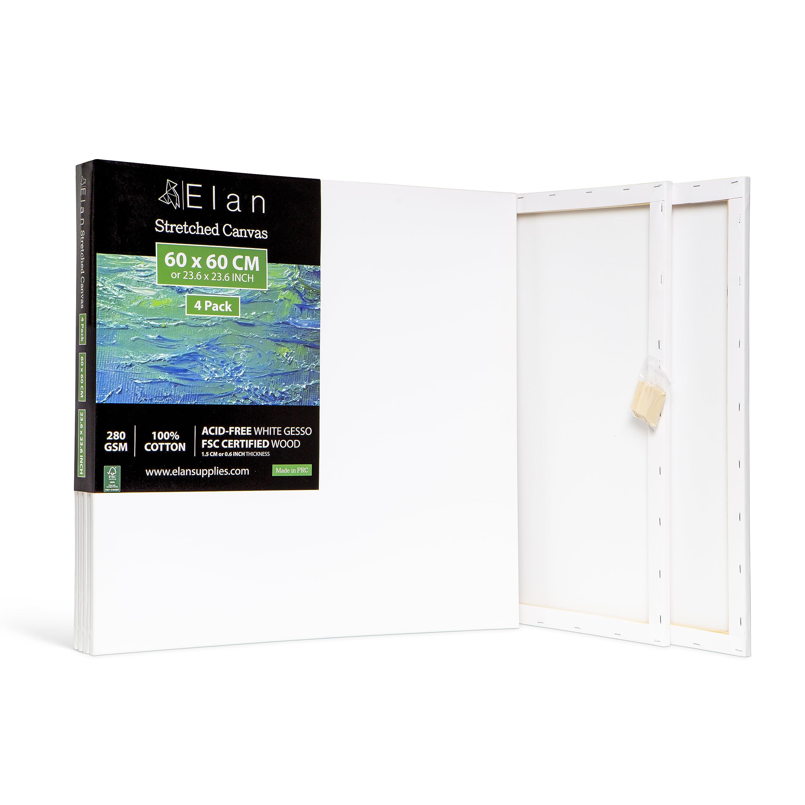 Elan 60x60cm Stretched Canvas 4-Pack | Triple Primed 100% Cotton