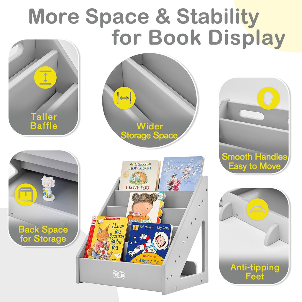 FUNLIO Montessori Bookshelf – Front-Facing Pine Wood Toddler Bookcase