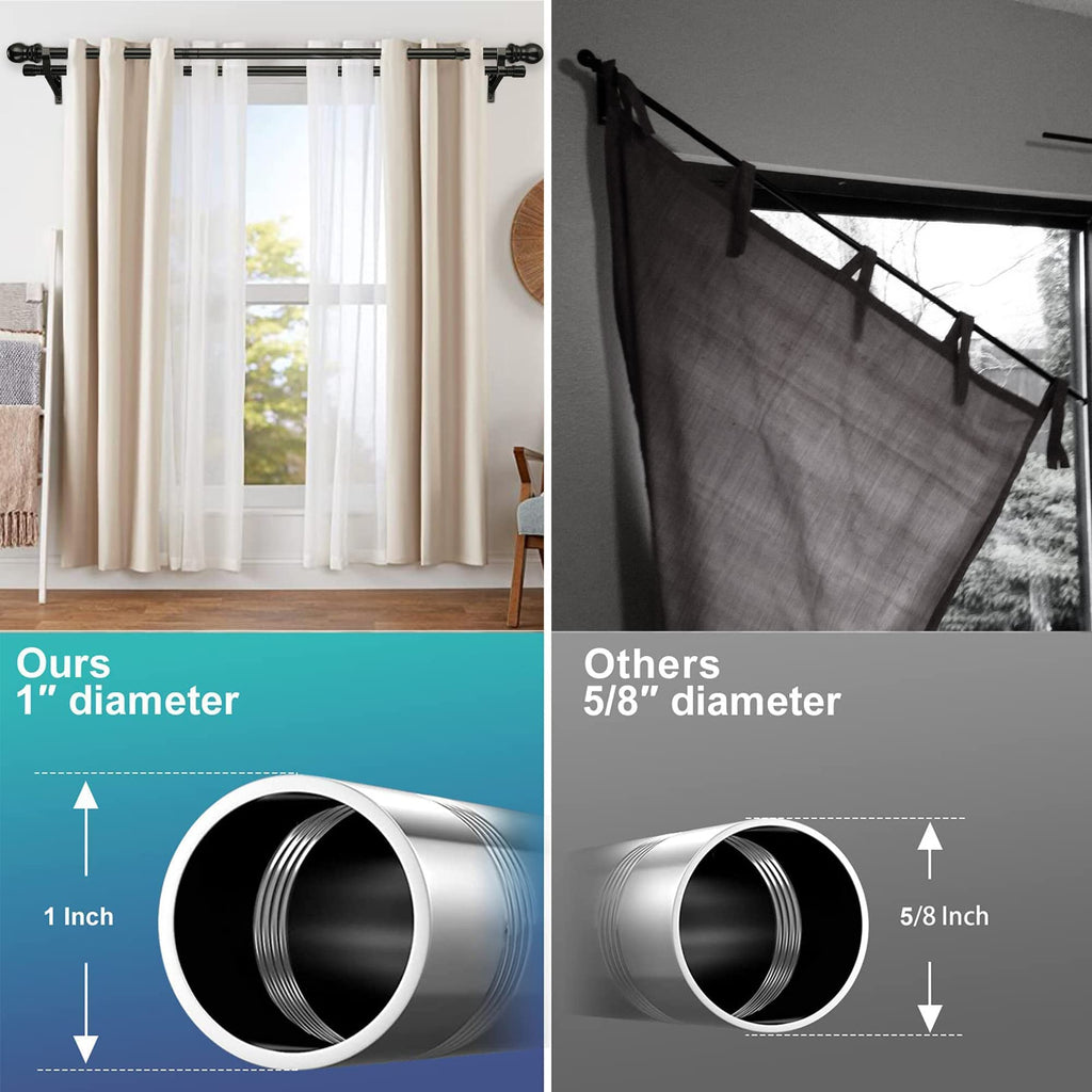 Harrms Double Curtain Rod – Black Metal Extendable Pole, 76-332cm