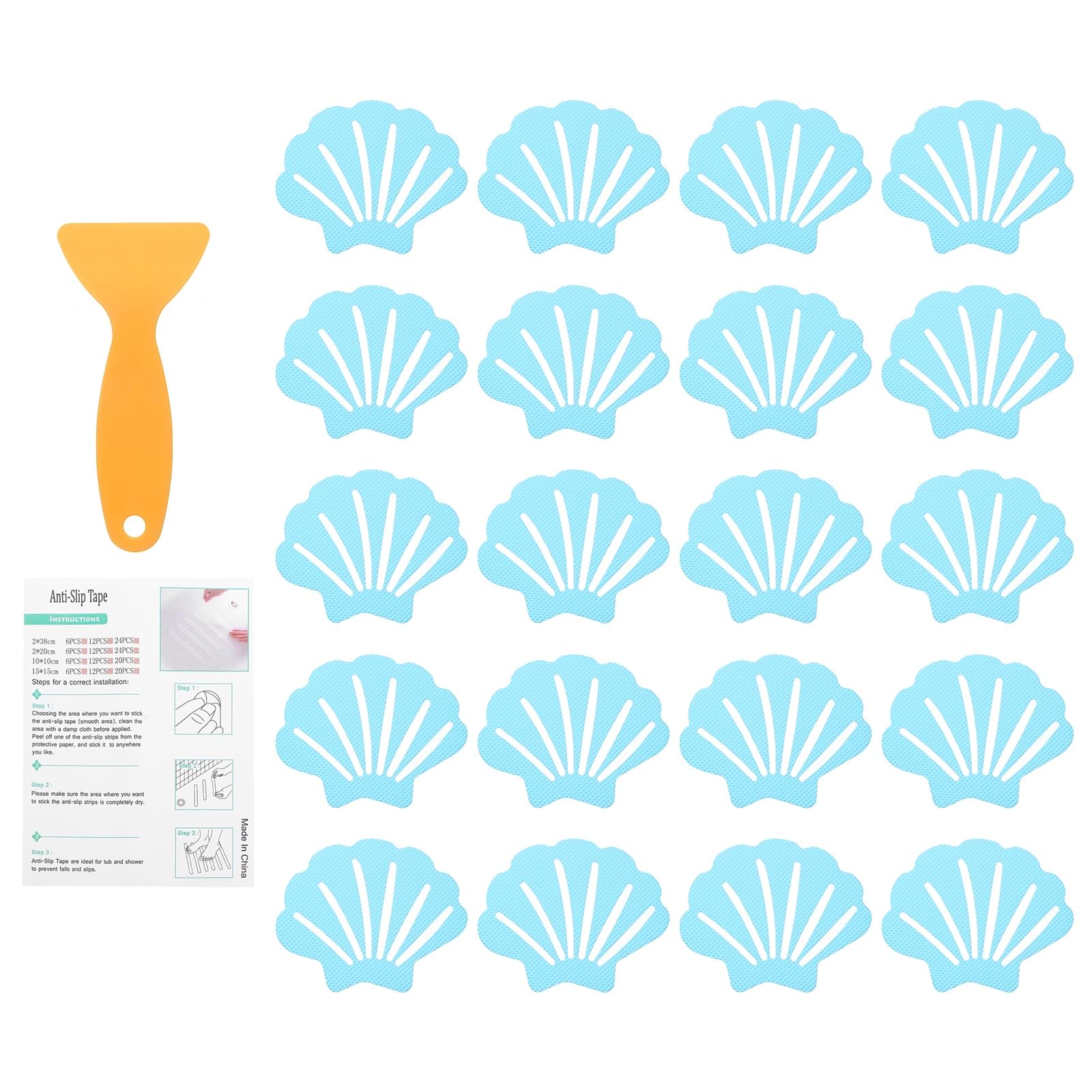 Jolof Store 20Pcs Non-Slip Bathtub Stickers – Shell Shape PEVA Decals, Blue
