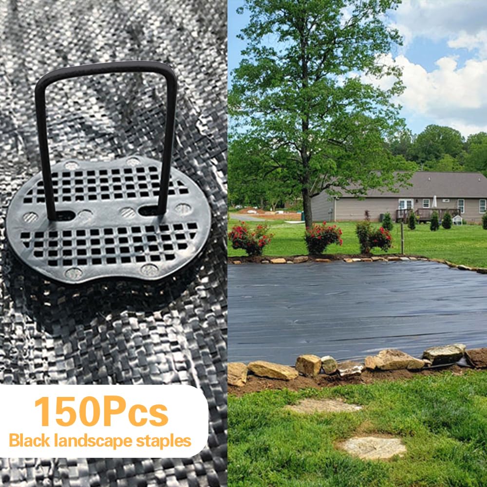 Bakulyor 150 Black Garden Pegs with Washers – 6 Inch Metal Landscape Staples
