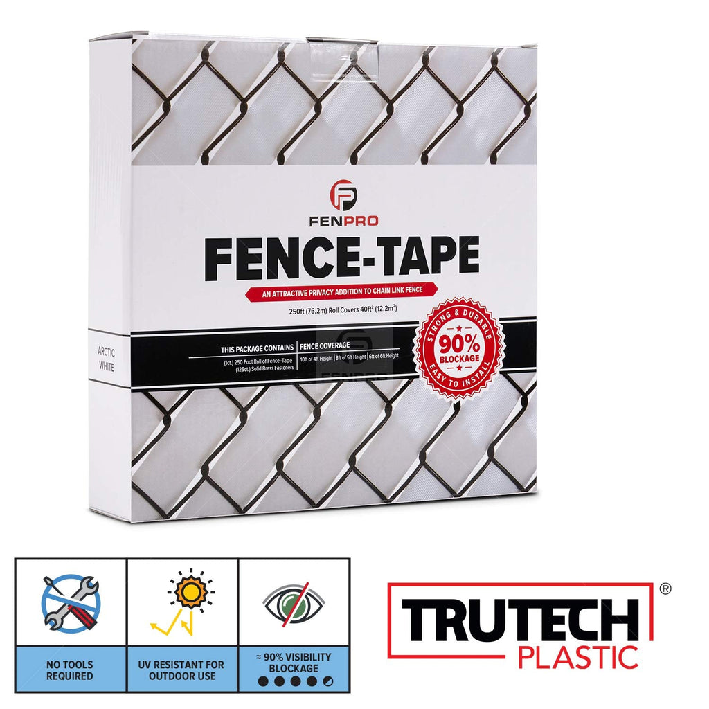 Fenpro Chain Link Privacy Fence Tape – Arctic White 250ft Roll with Fasteners