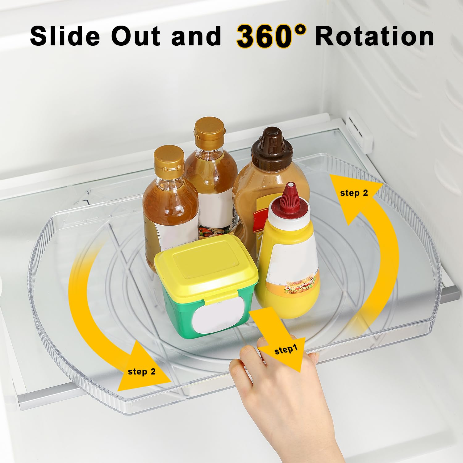 ROWNYEON 2 Pack Rectangular Lazy Susan Fridge Organiser – 16.5" Clear Acrylic