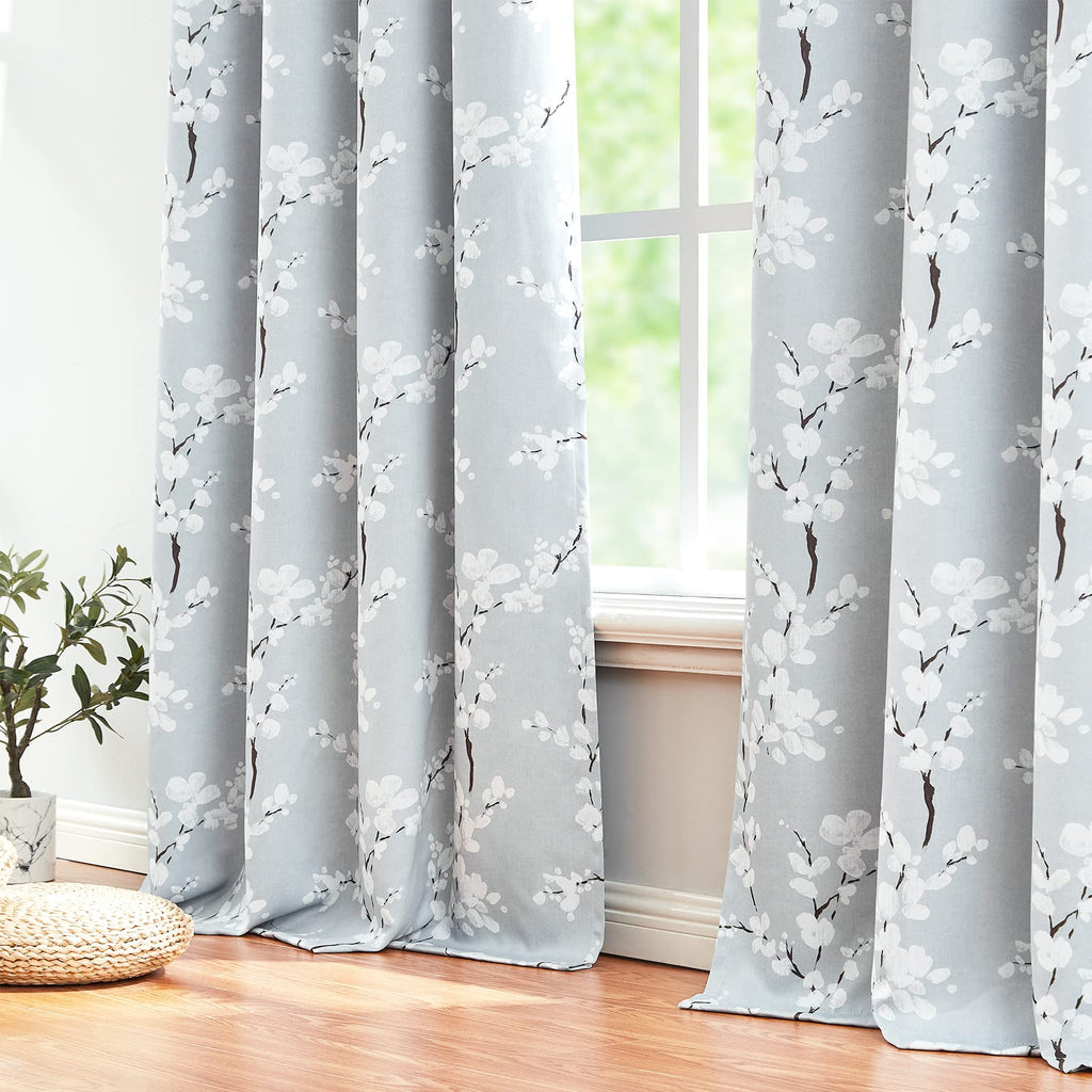 Fmfunctex Grey Floral Blackout Curtains – 90 Inch Thermal Eyelet Panels