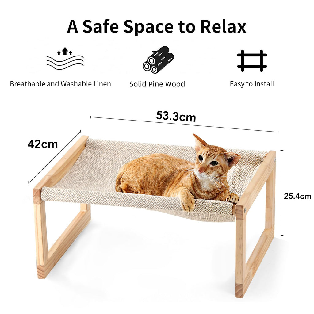 FUKUMARU Elevated Cat Hammock | Wooden Breathable Pet Bed for Small Dogs