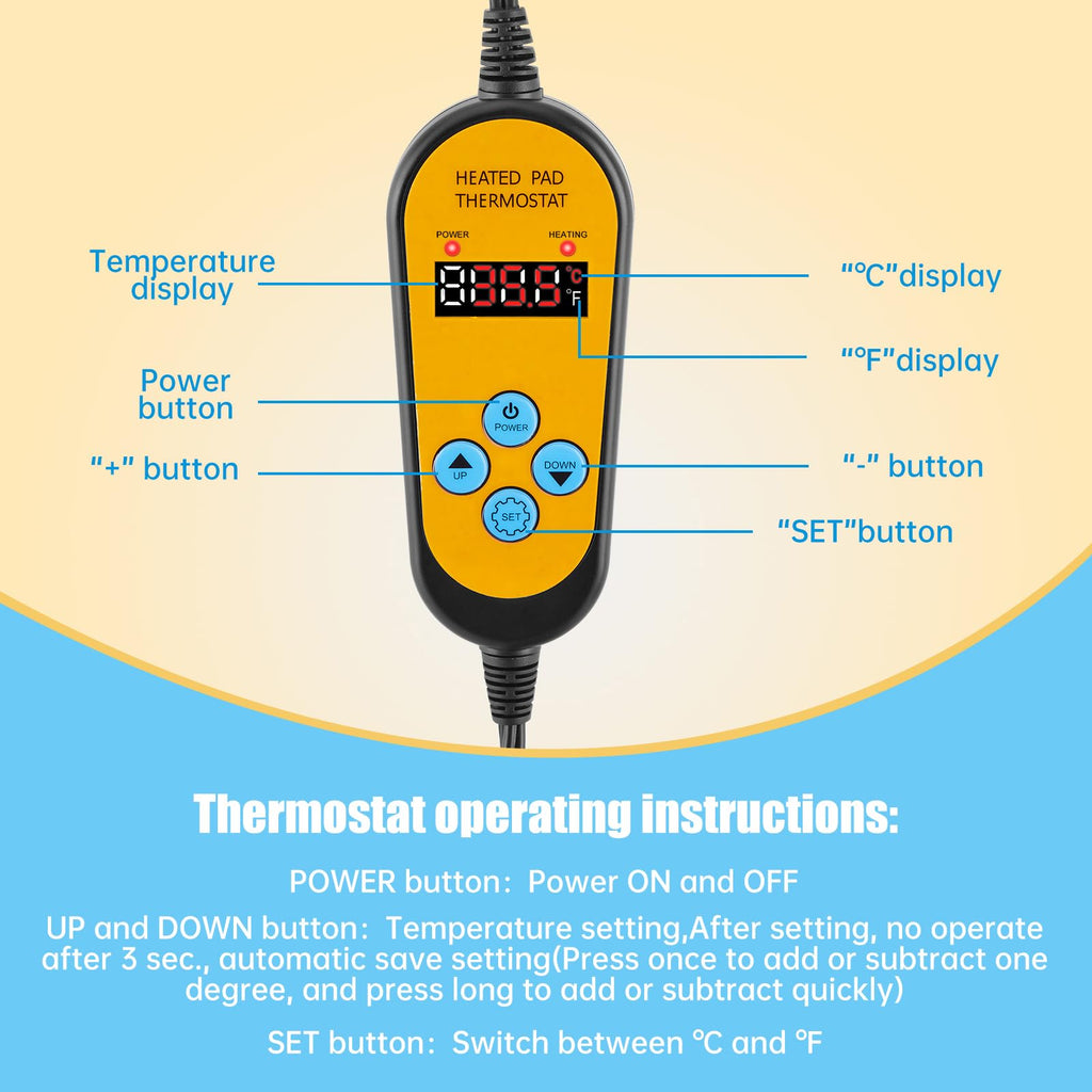 WADEO Seedling Heat Mat with Thermostat - 60x42cm Waterproof 50W Mat