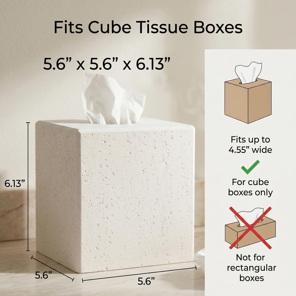 White Tissue Box Cover, Modern Square Decorative Tissue Box Holder with Travertine-Inspired Finish, Removable Magnetic Base Lid - image 2