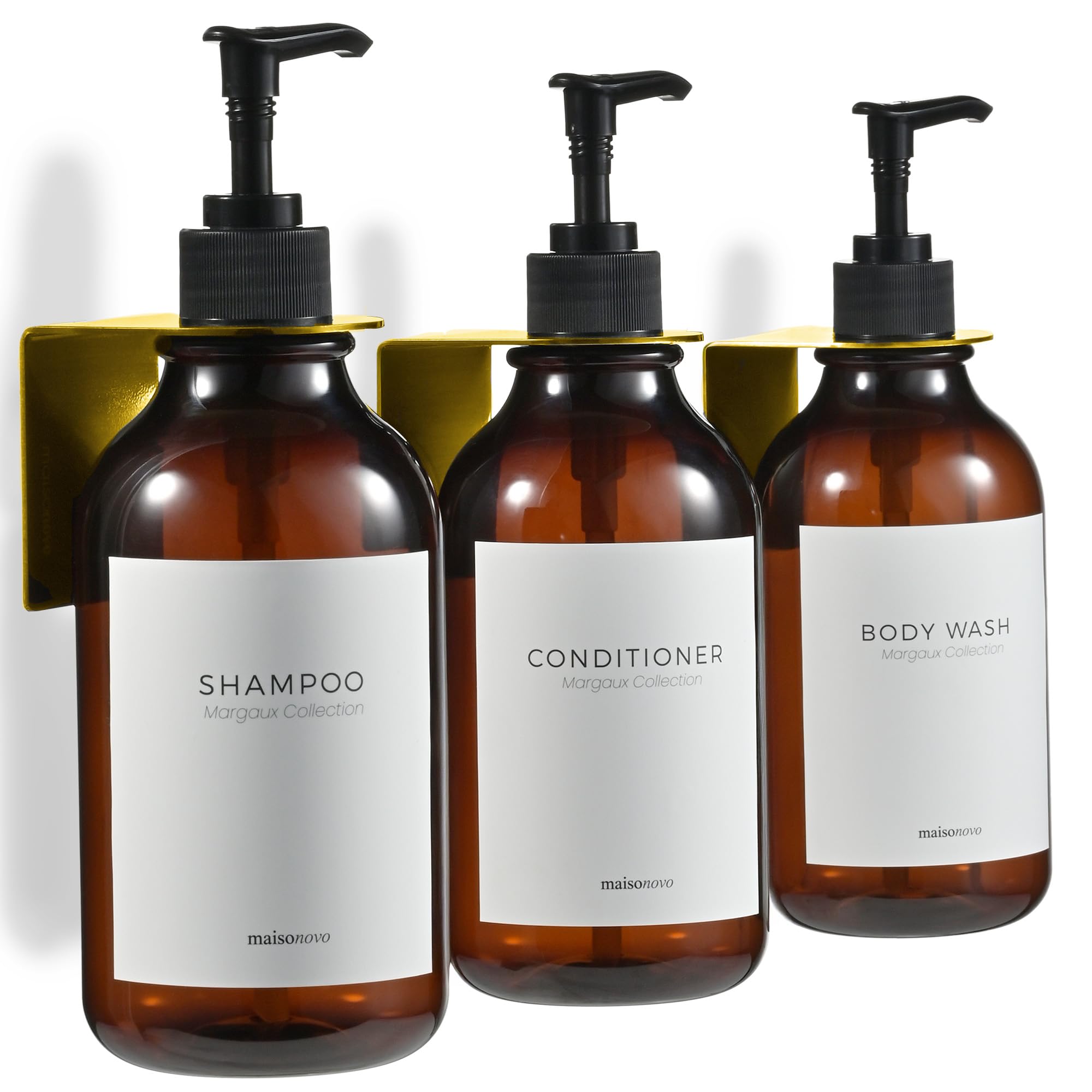 MaisoNovo Wall Mounted Shower Soap Dispenser Set – 3 Amber 500ml Bottles