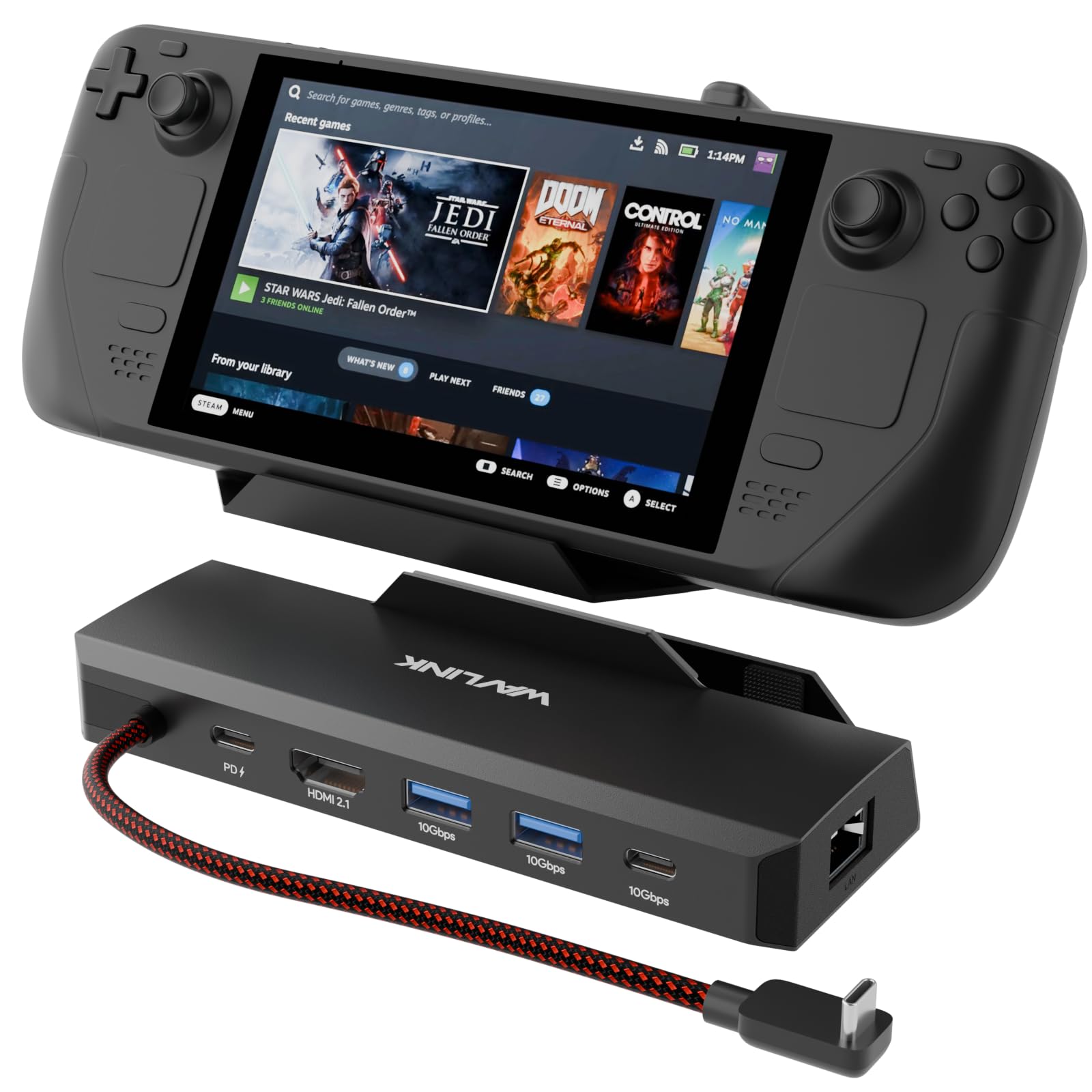 WAVLINK Steam Deck Docking Station – 4K@144Hz HDMI, 100W PD, 6-in-1 Hub