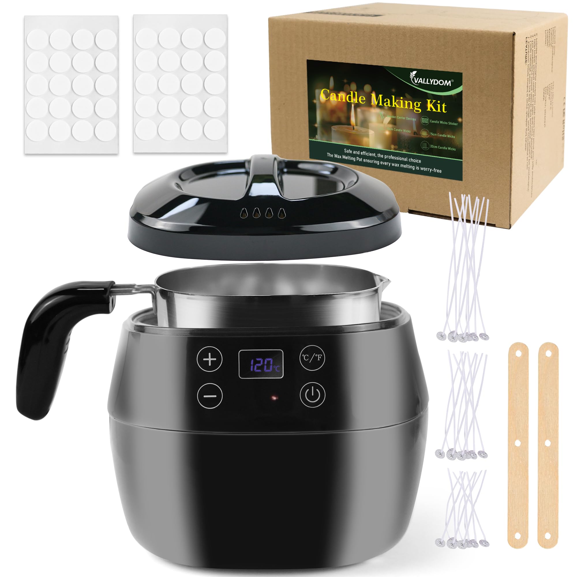 VALLYDOM Candle Making Kit - 1000ml Wax Melter with Digital Display