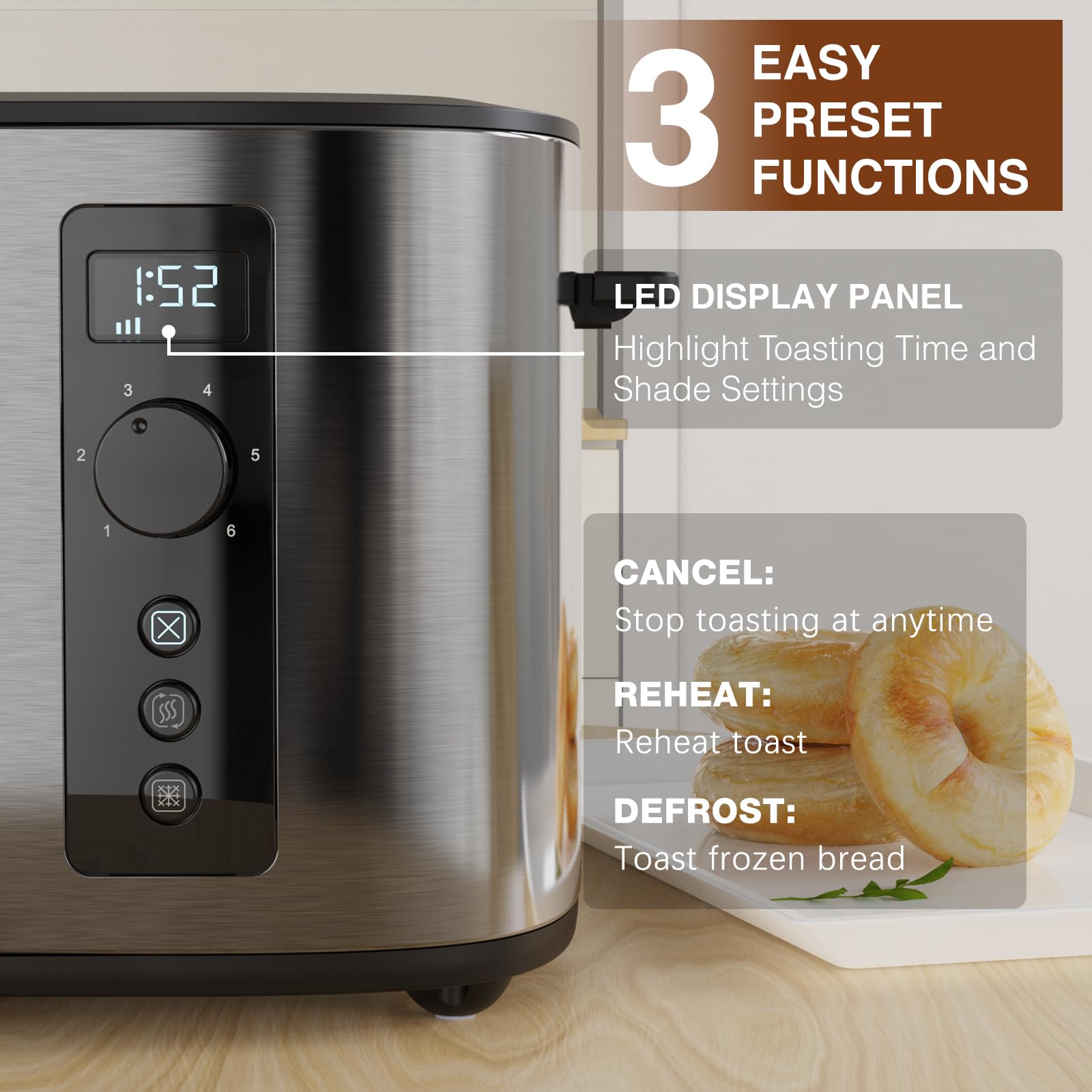 Anfilank 4 Slice Toaster – Stainless Steel with Digital Timer & Rack