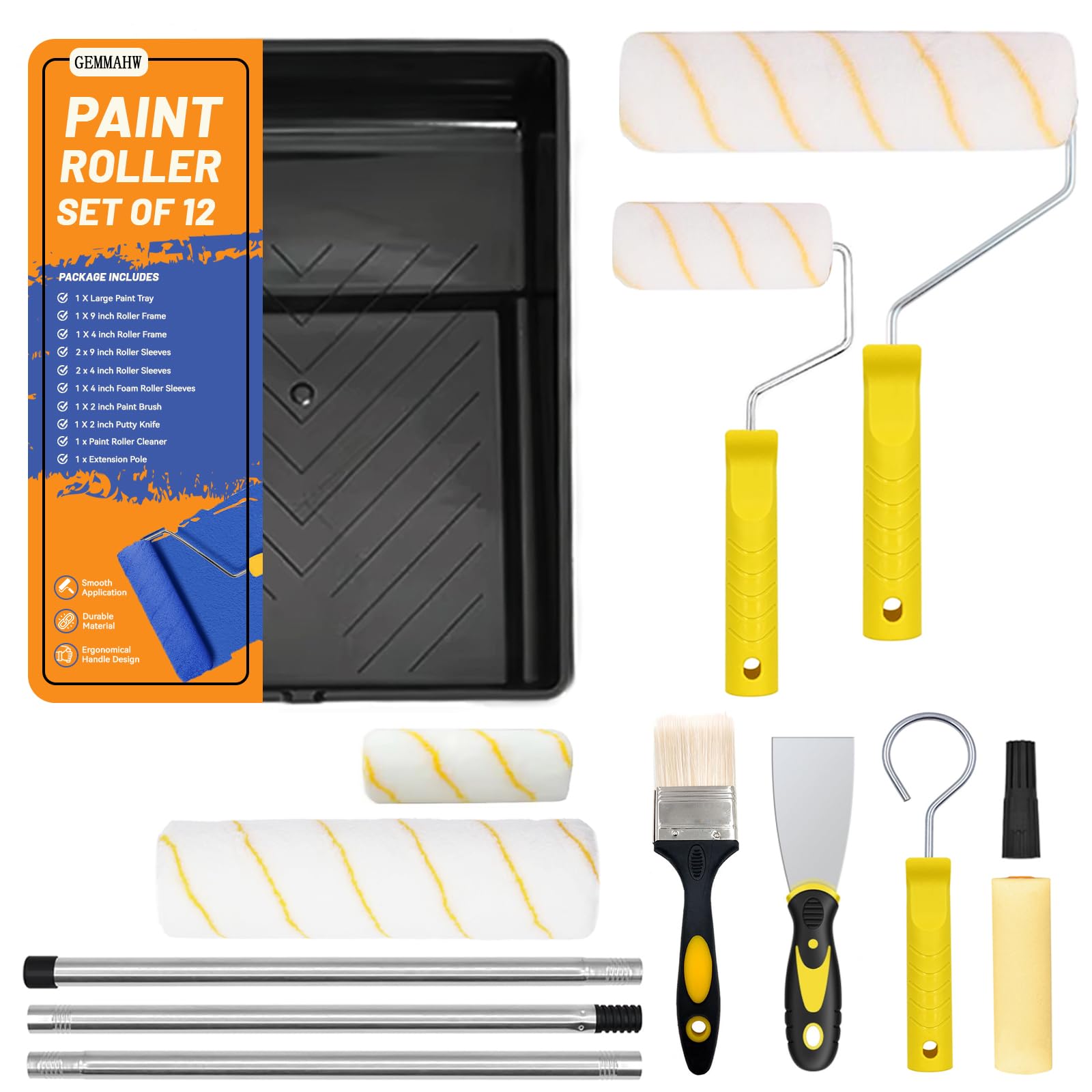 12-Piece Professional 9-Inch Paint Roller Set with Pole