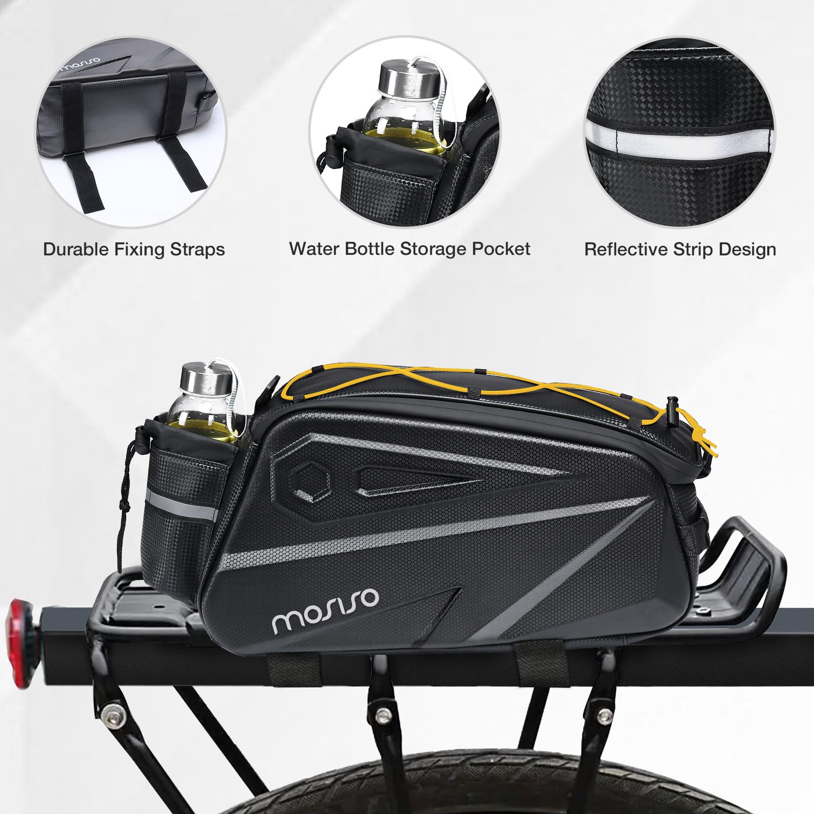 MOSISO 14L Waterproof Bike Rack Bag – EVA Rear Seat Trunk Pannier, Black