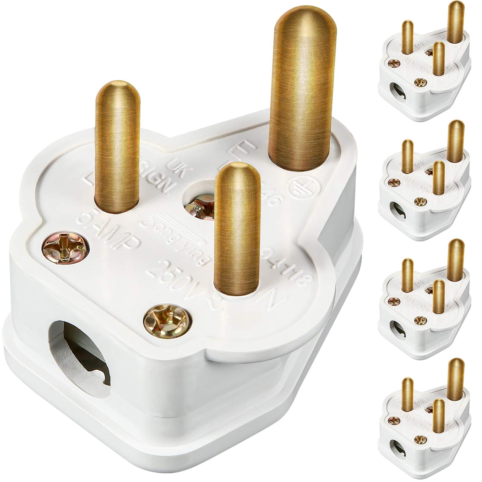 5 Amp Round Pin Plugs | BS546 Stage Lighting - White, 5 Pack