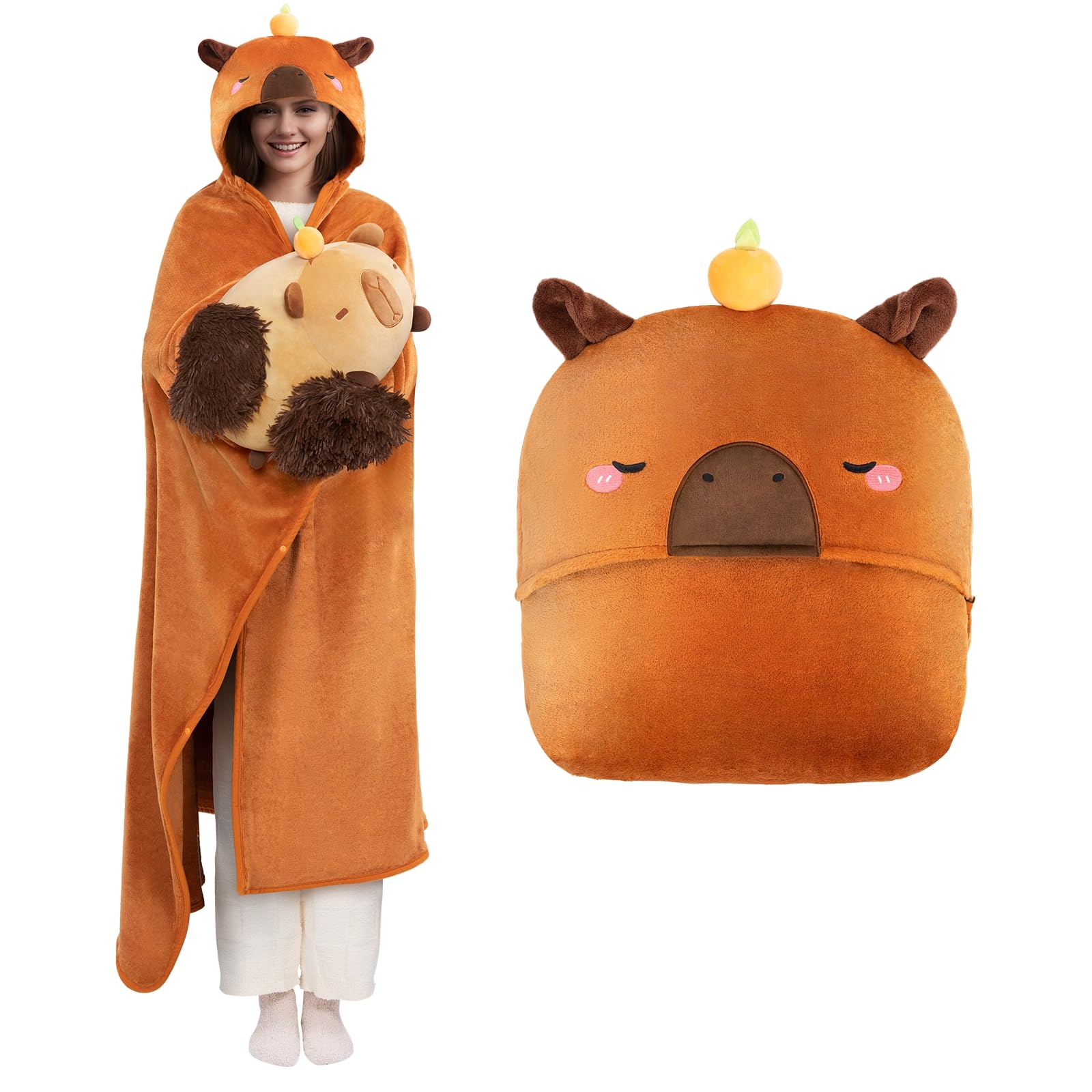 Mewaii Capybara Wearable Blanket Hoodie – Soft Plush Flannel Cloak