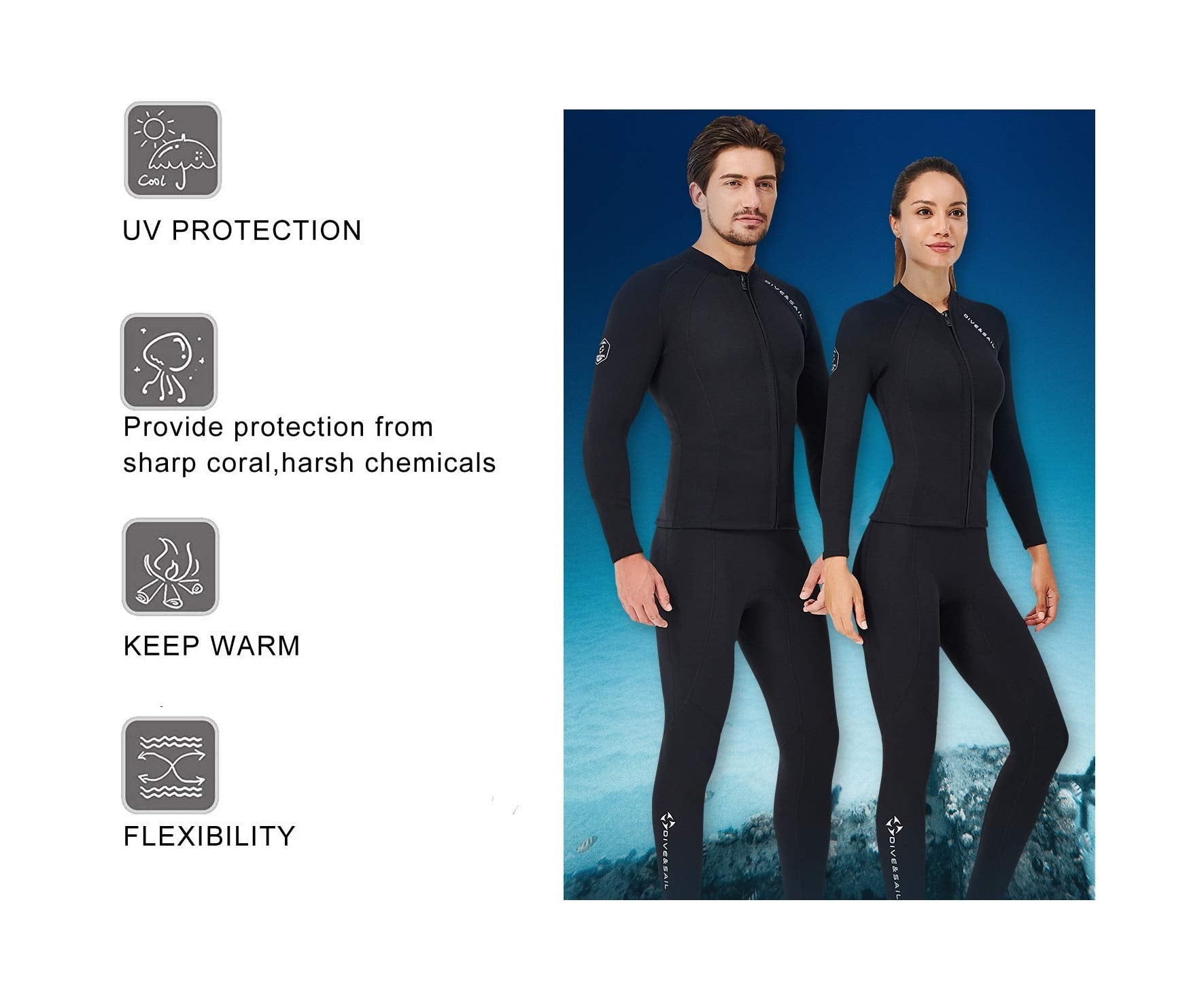 EUPTE 2mm Neoprene Wetsuit Jacket | Women's Long Sleeve Diving Top