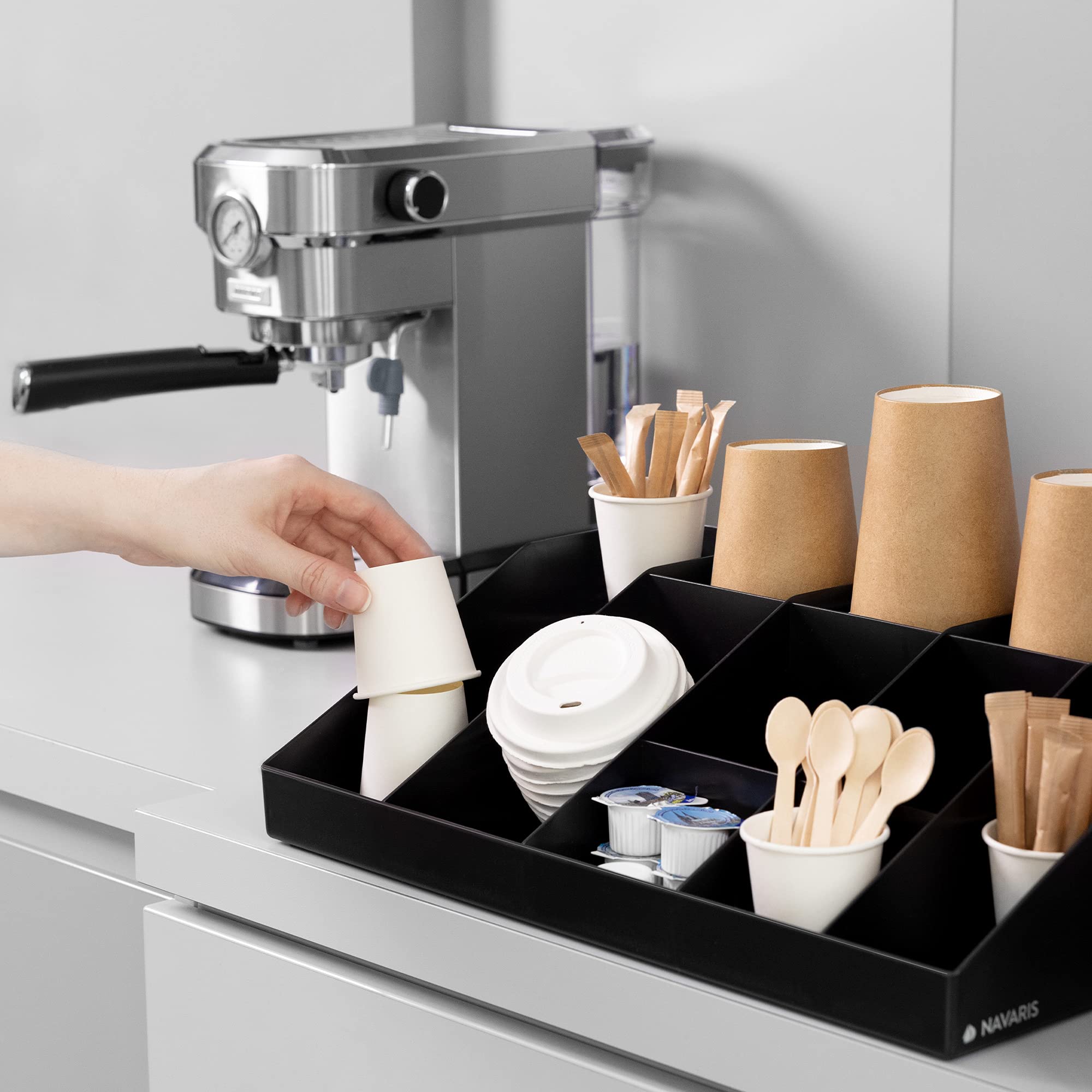 Navaris Coffee Station Organiser – 10 Compartment Tea & Condiment Caddy