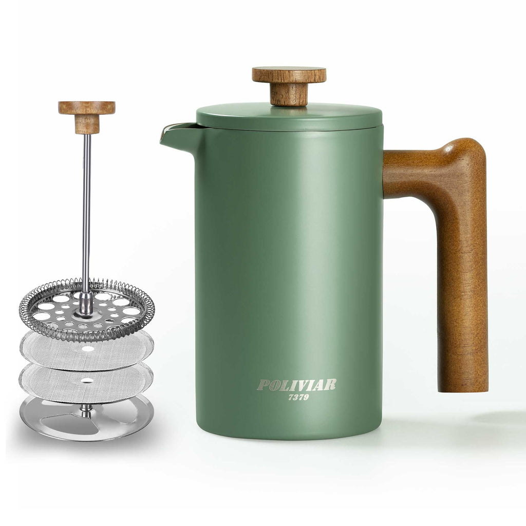 Poliviar French Press Coffee Maker – 600ml Insulated Stainless Steel