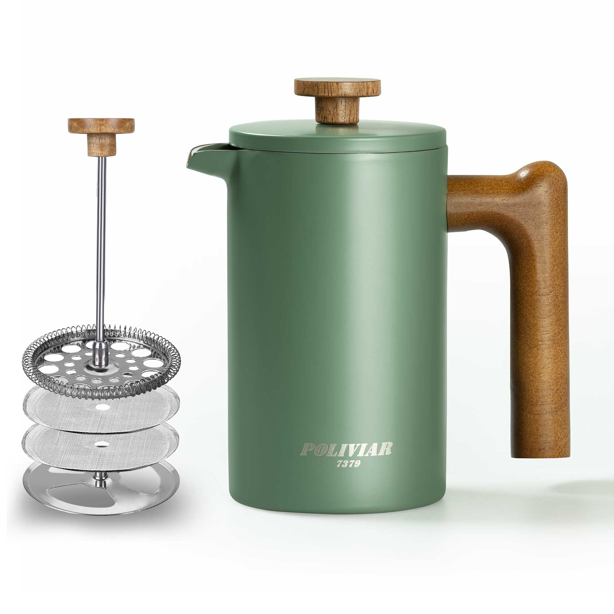 Poliviar French Press Coffee Maker – 600ml Insulated Stainless Steel