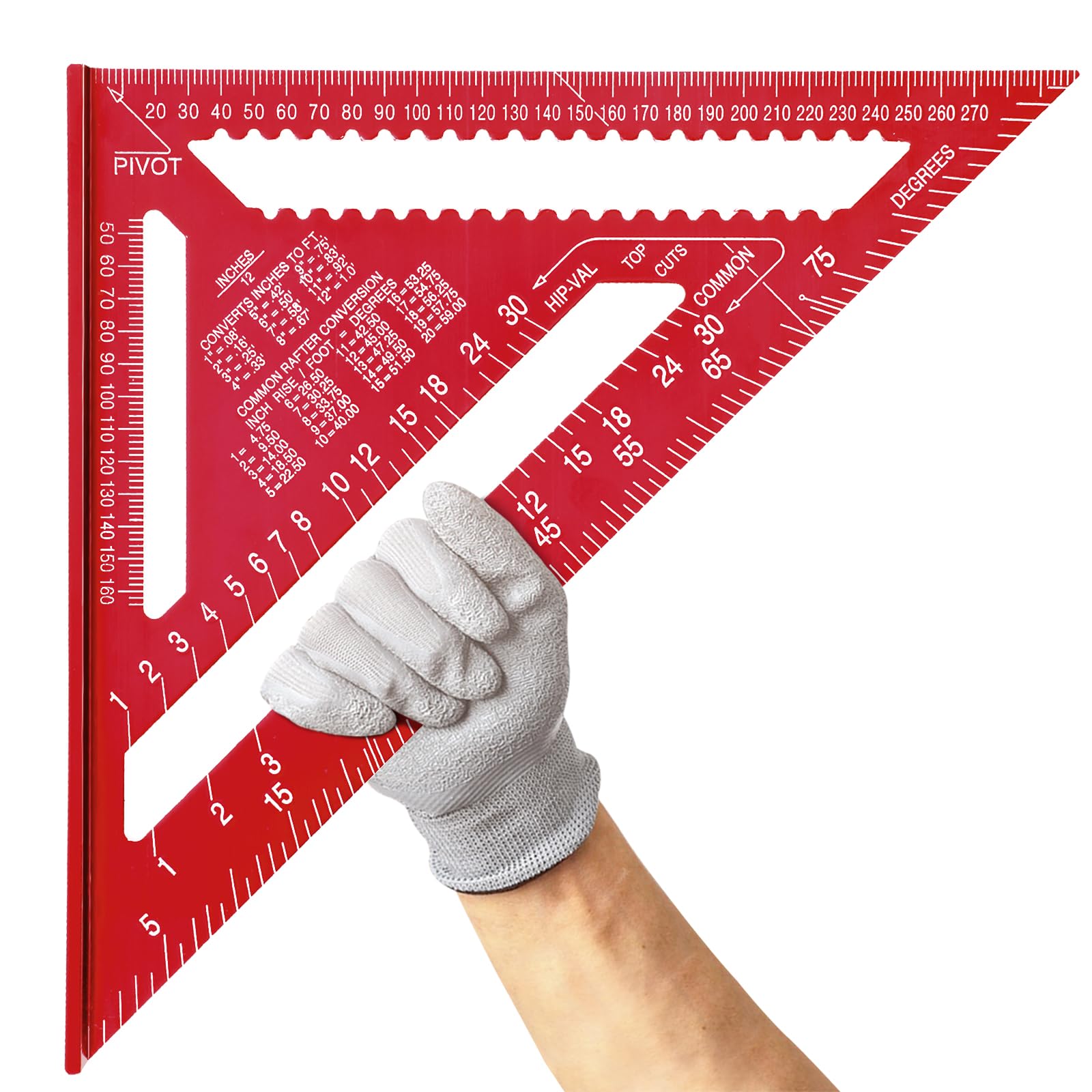 Senbaler 12 Inch Aluminum Speed Square – Woodworking Triangle Ruler (Red)