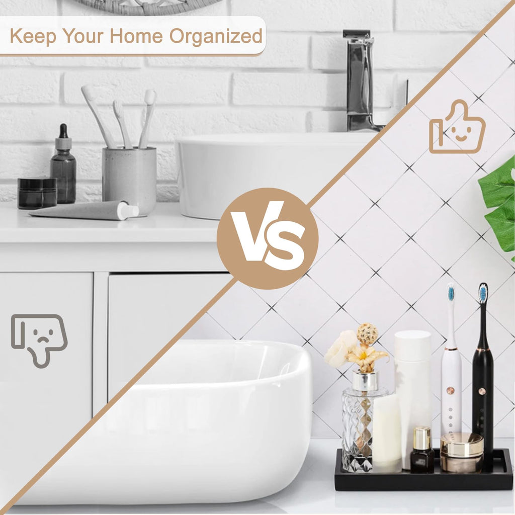 XIATIAN Bathroom Tray, 2 Pcs Bathroom Vanity Tray Black, 20x10x2 cm