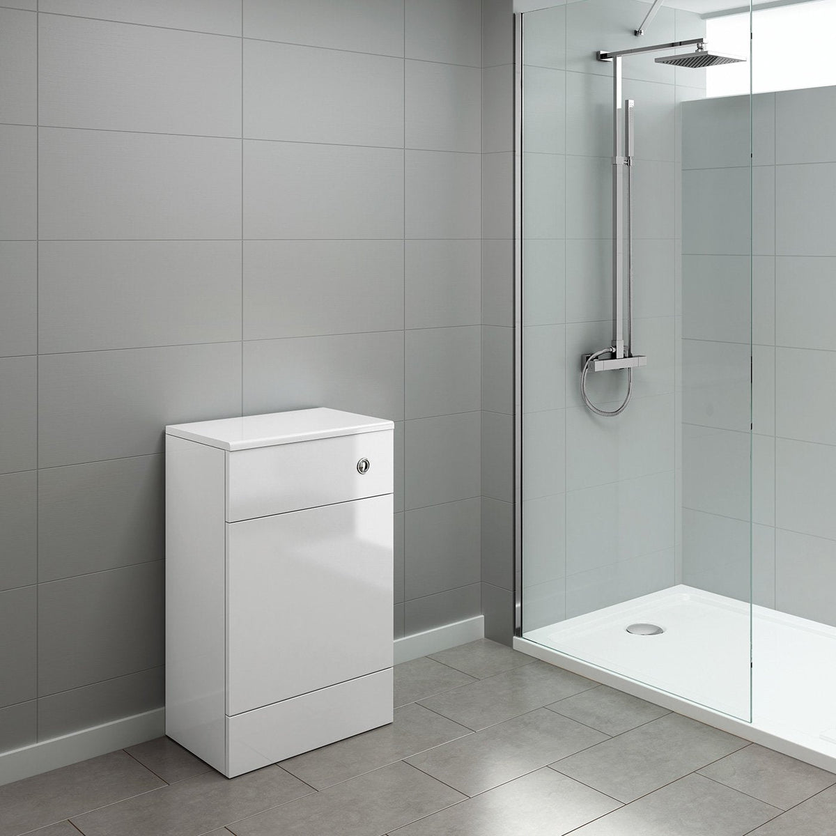 500mm Gloss Grey White Harper Back to Wall Toilet Cupboard Unit White